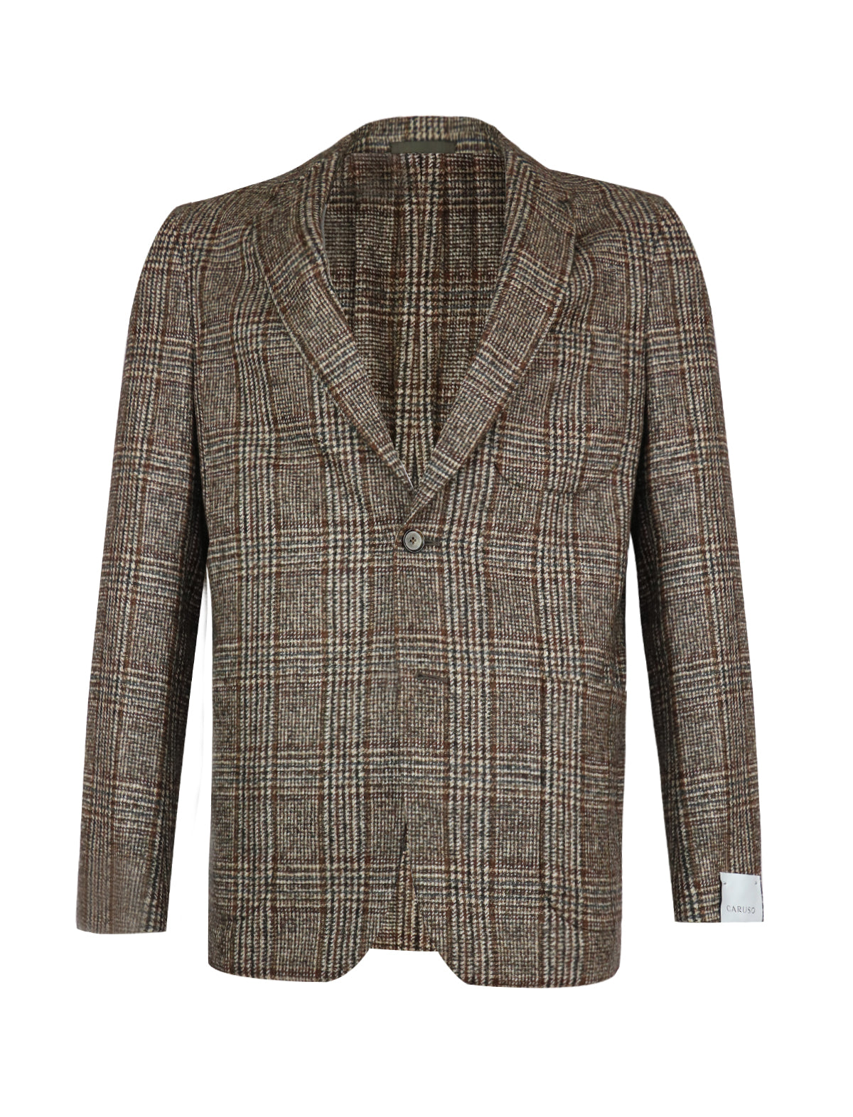 CARUSO Single-Breasted Wool-Blend Blazer in Brown Plaid