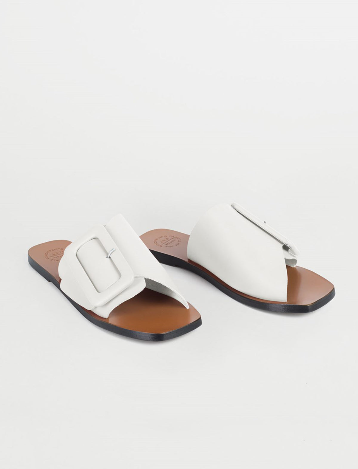 ATP Atelier Ceci Buckled Flat Sandals in White