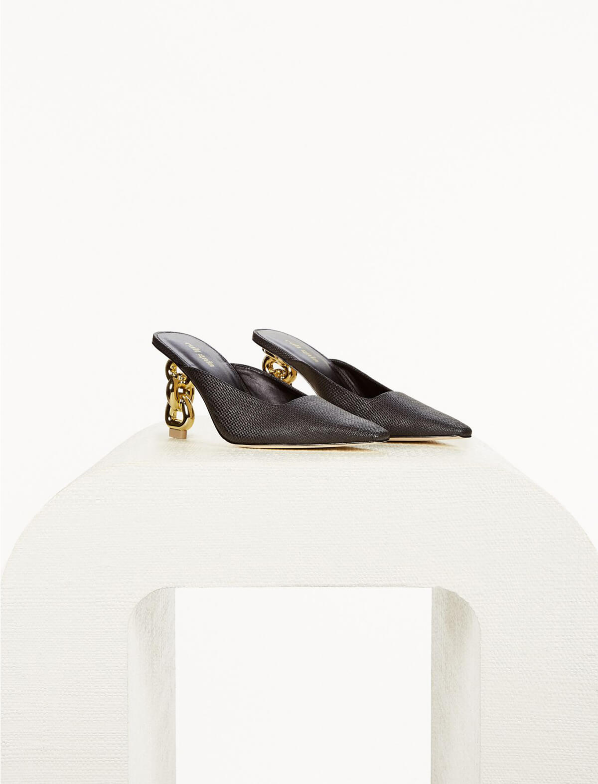 CULT GAIA Harlow Mules in Black and Gold