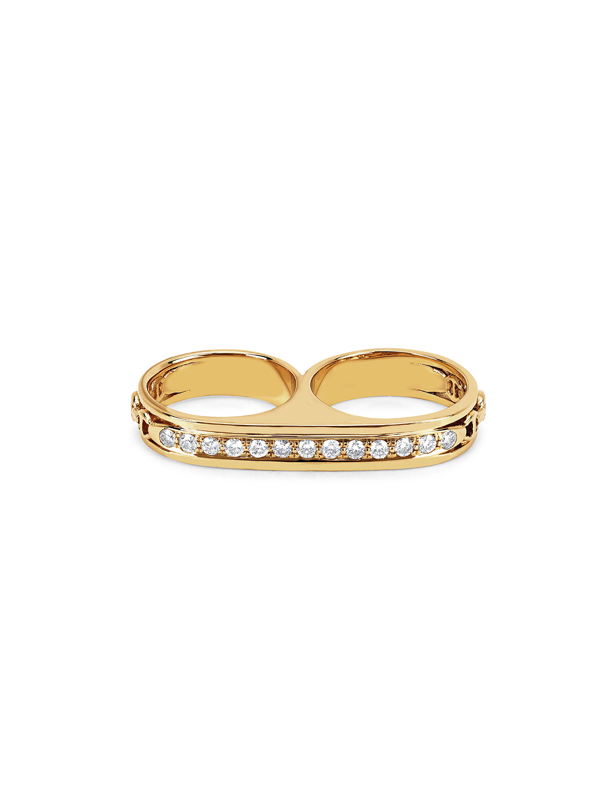 HOORSENBUHS Double Barrel Knuckle with Diamonds Ring 18k Yellow Gold