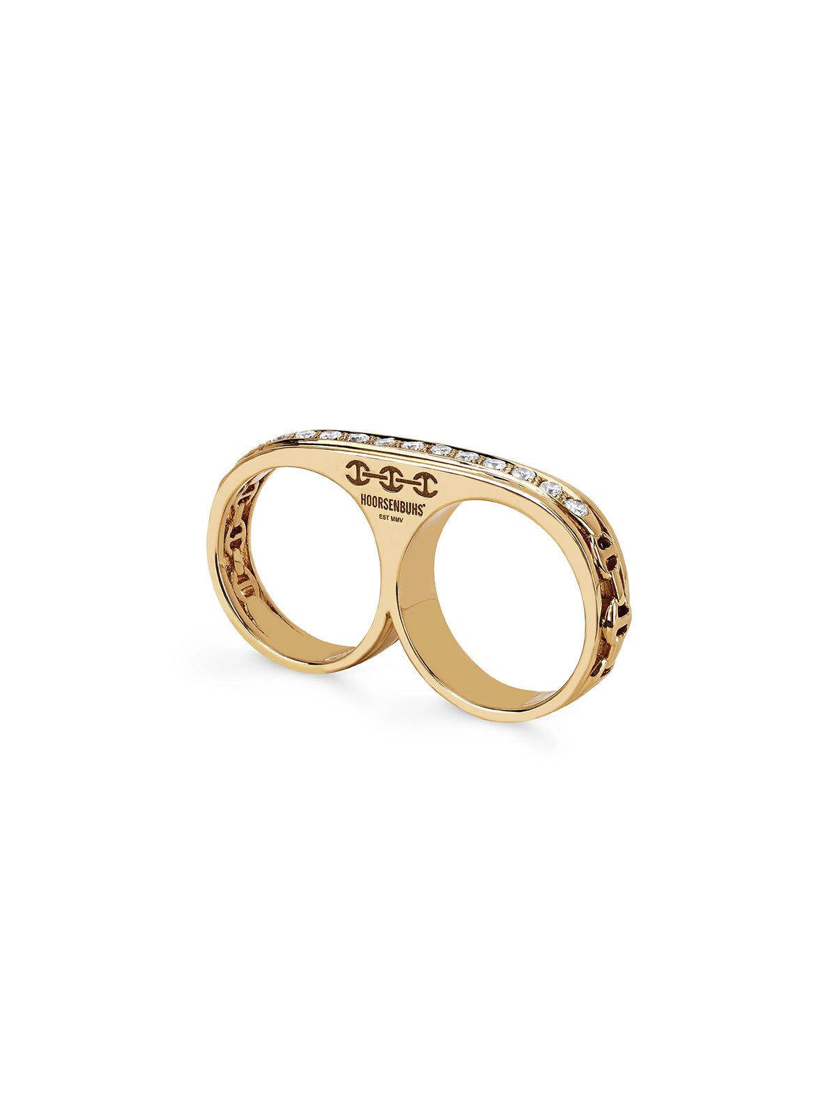 HOORSENBUHS Double Barrel Knuckle with Diamonds Ring 18k Yellow Gold