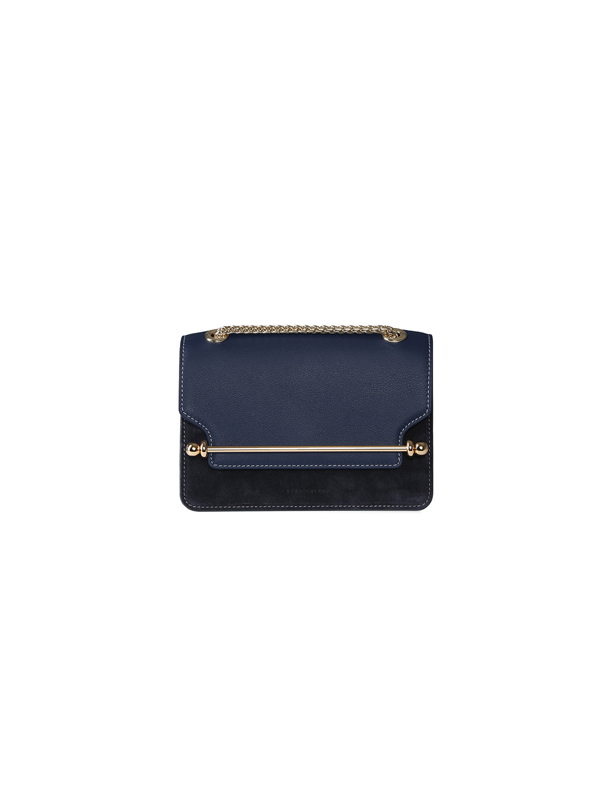 STRATHBERRY East/West Mini Bag in Leather Suede Navy with Grey Stitch