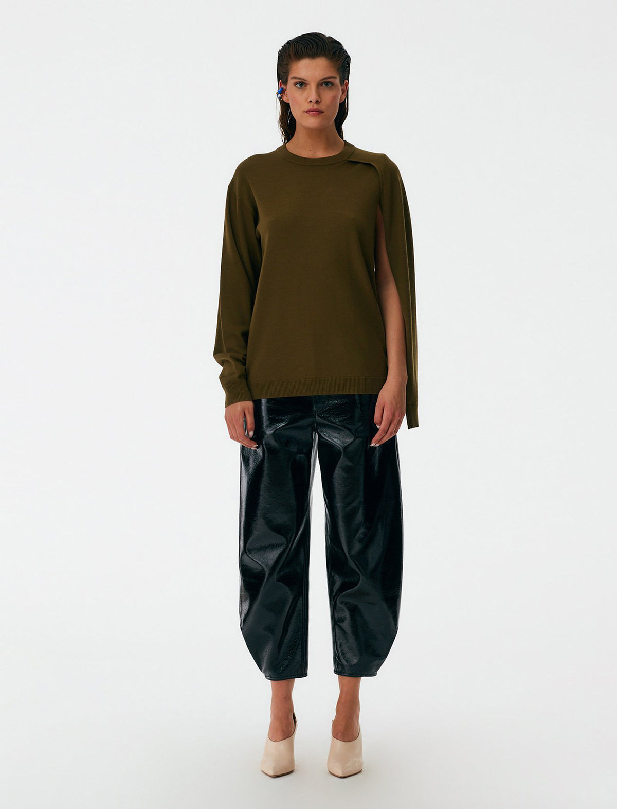 TIBI Faux Leather Sculpted Pants in Black