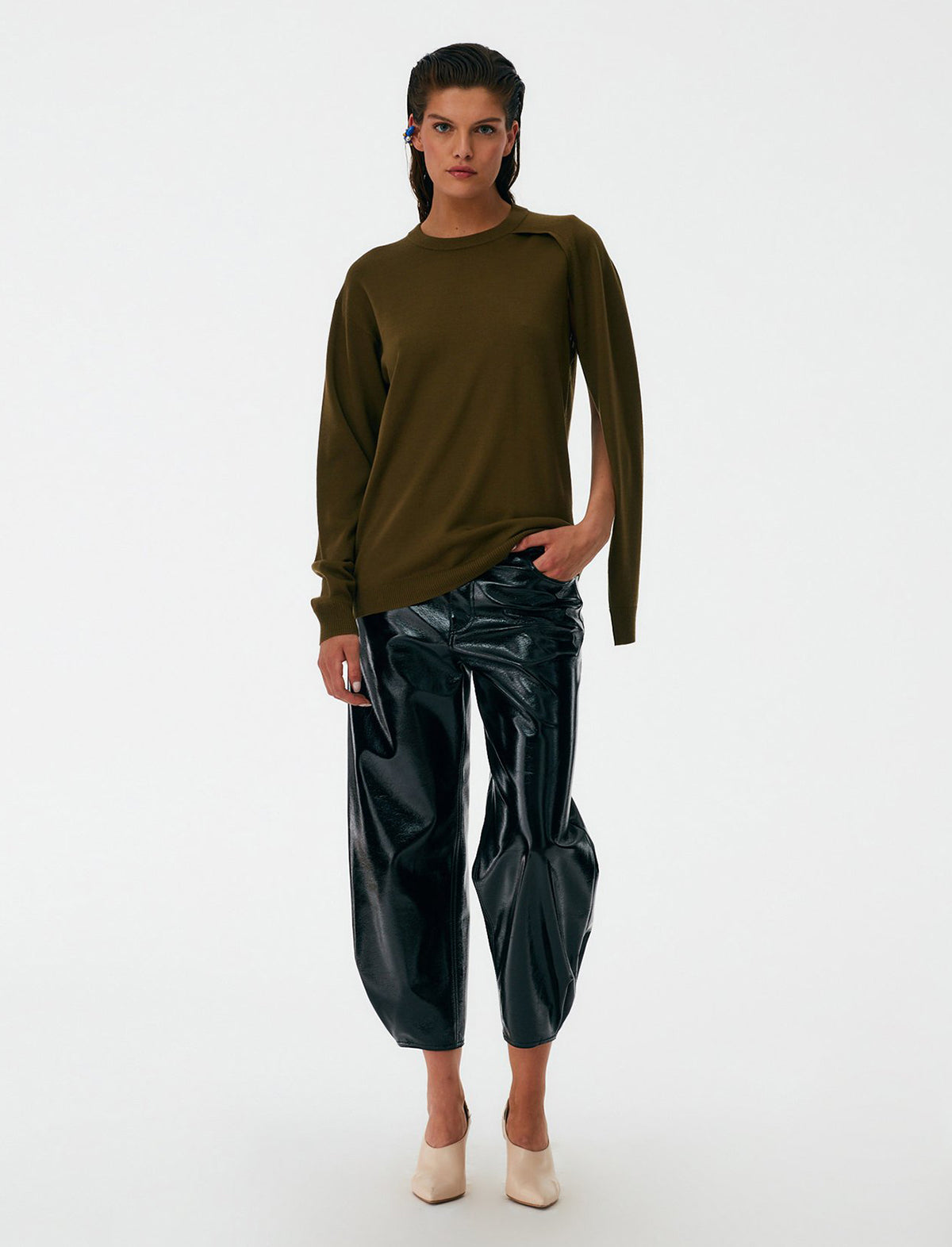 TIBI Faux Leather Sculpted Pants in Black