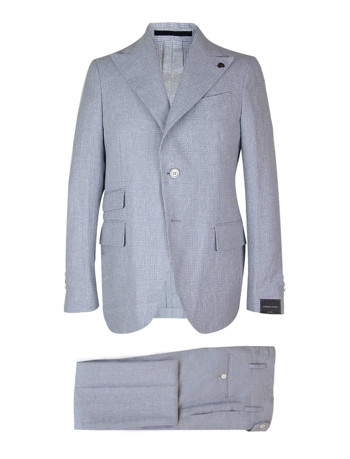 GABRIELE PASINI 2-Piece Linen Blend Suit in Blue Glen Check Print | CLOSET Singapore