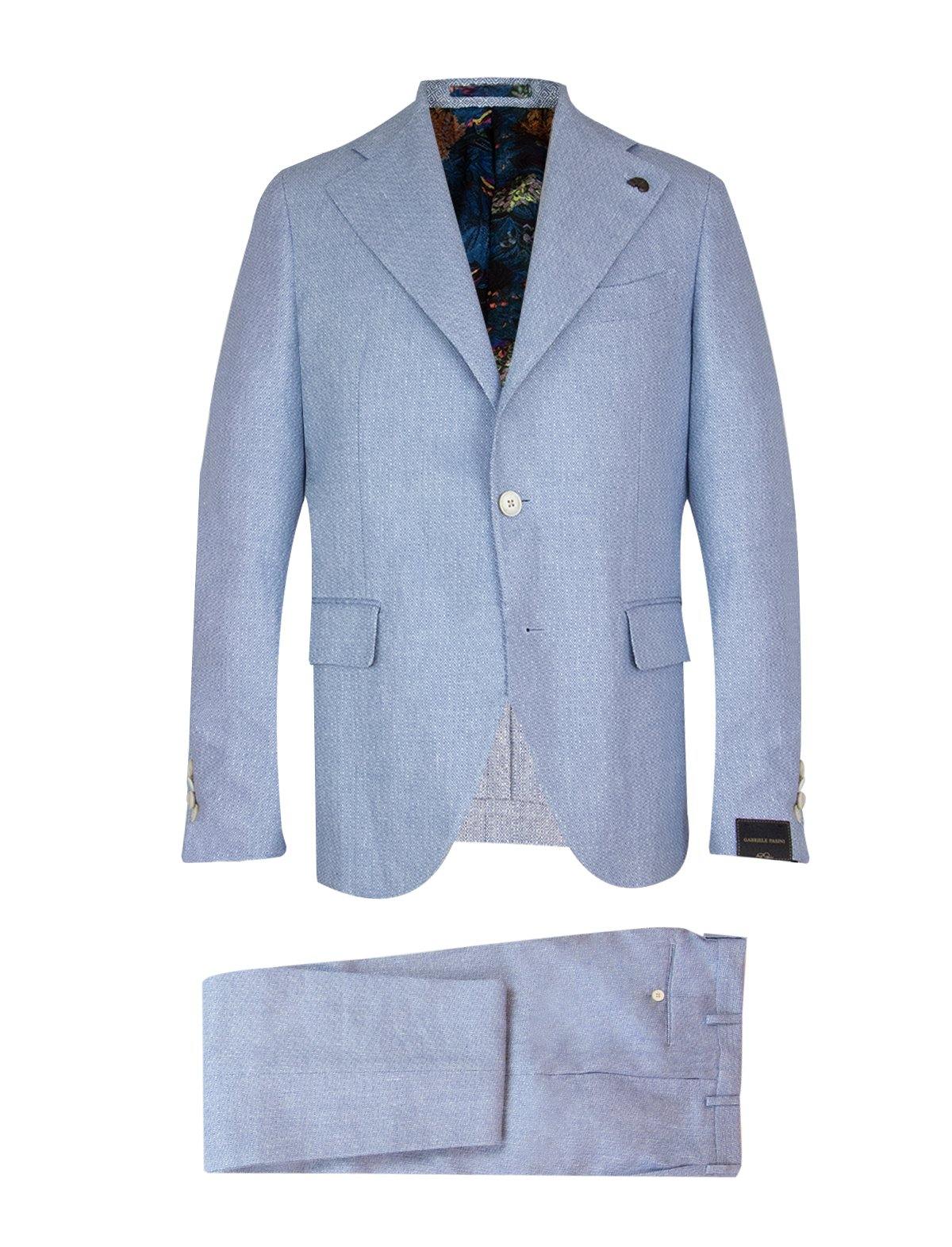 GABRIELE PASINI 2-Piece Linen Blend Suit in Blue Diamond Twill | CLOSET Singapore