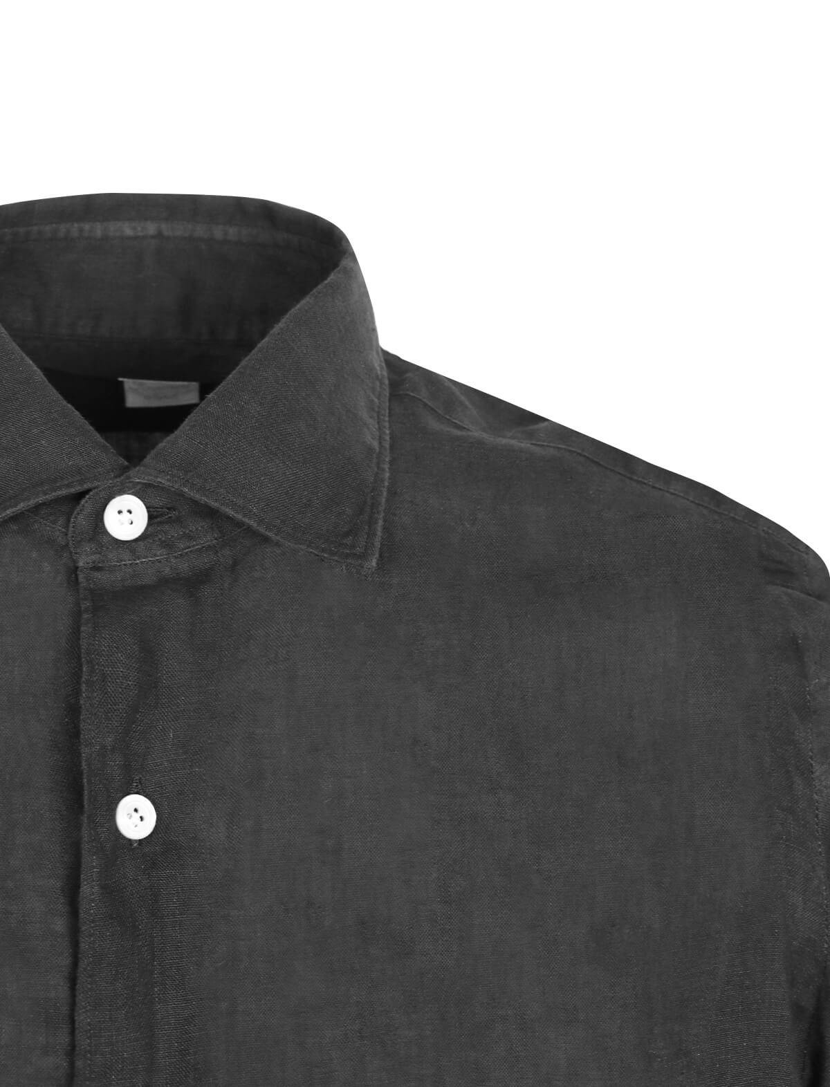 FINAMORE 1925 Tokyo Slim Fit Linen Shirt in Black | CLOSET Singapore