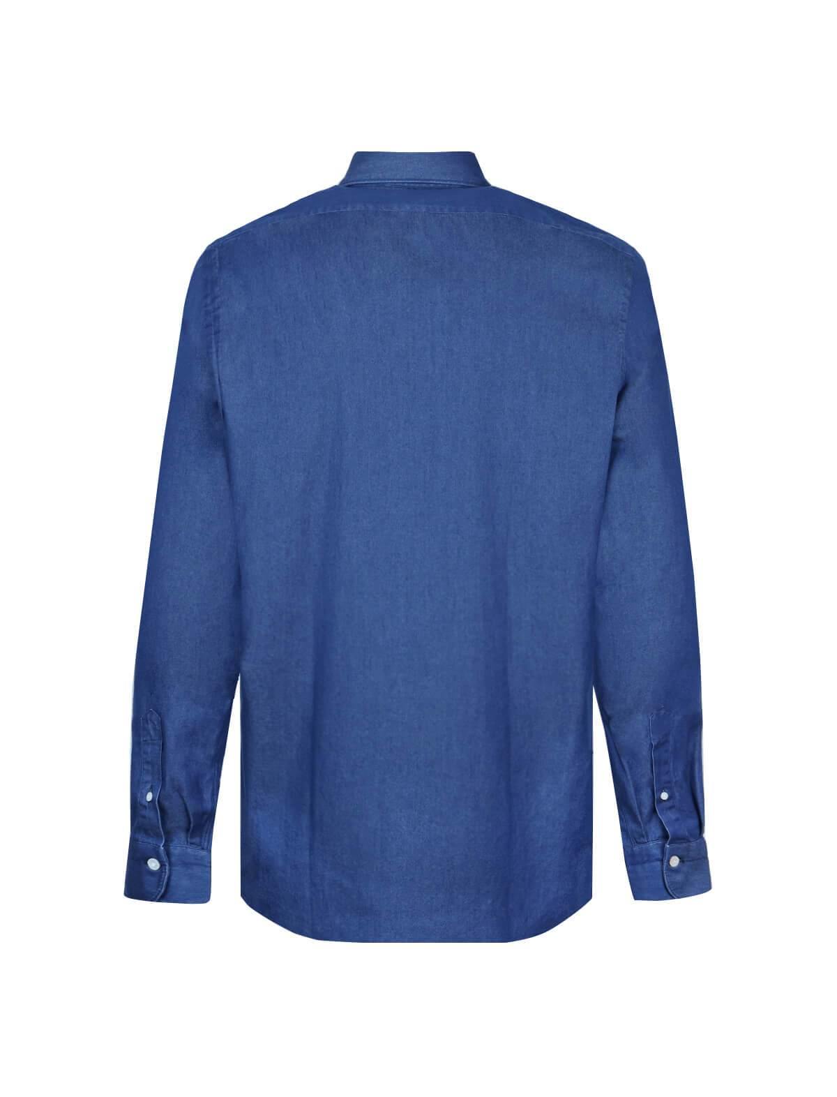 FINAMORE 1925 Tokyo Slim Fit Cotton Shirt in Indigo Blue | CLOSET Singapore