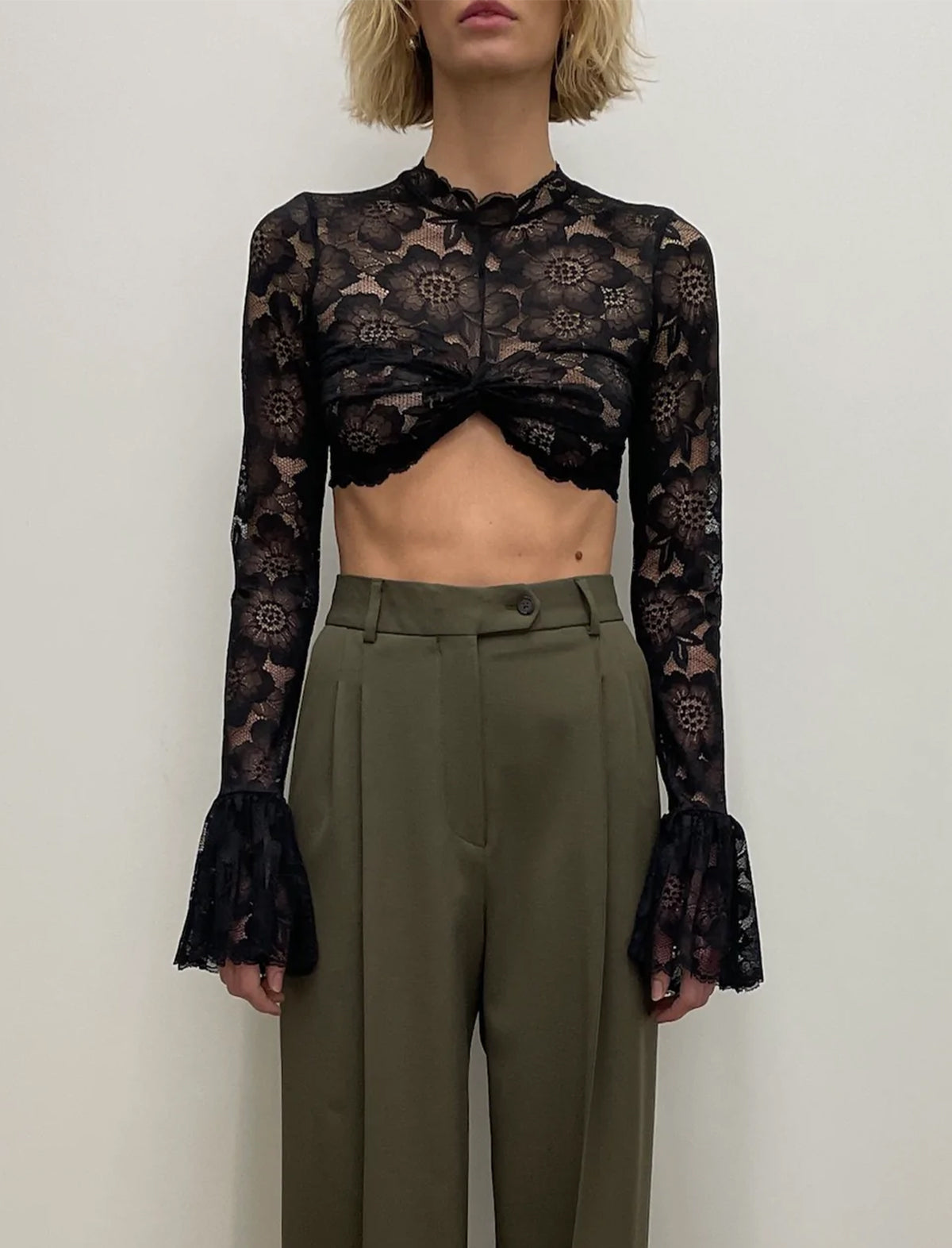 BEAUFILLE Frida Floral Lace Blouse in Black