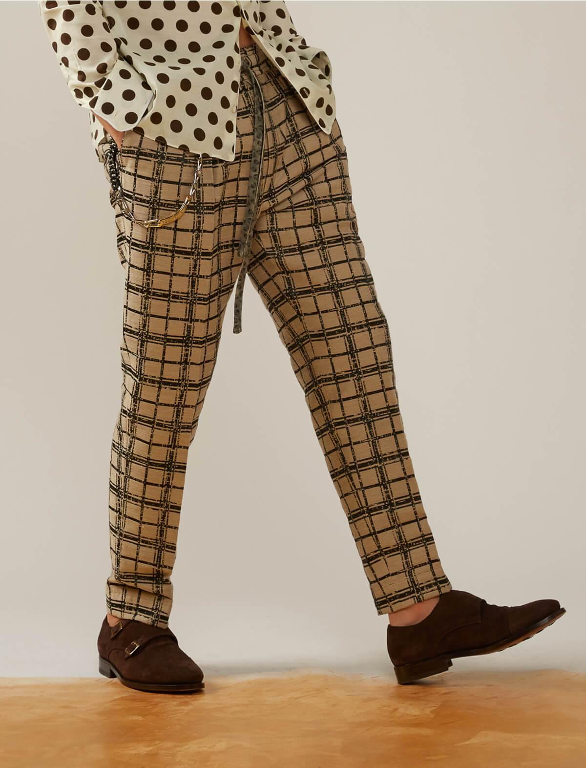 GABRIELE PASINI Easy Trousers in Brown/Black Checks | CLOSET Singapore