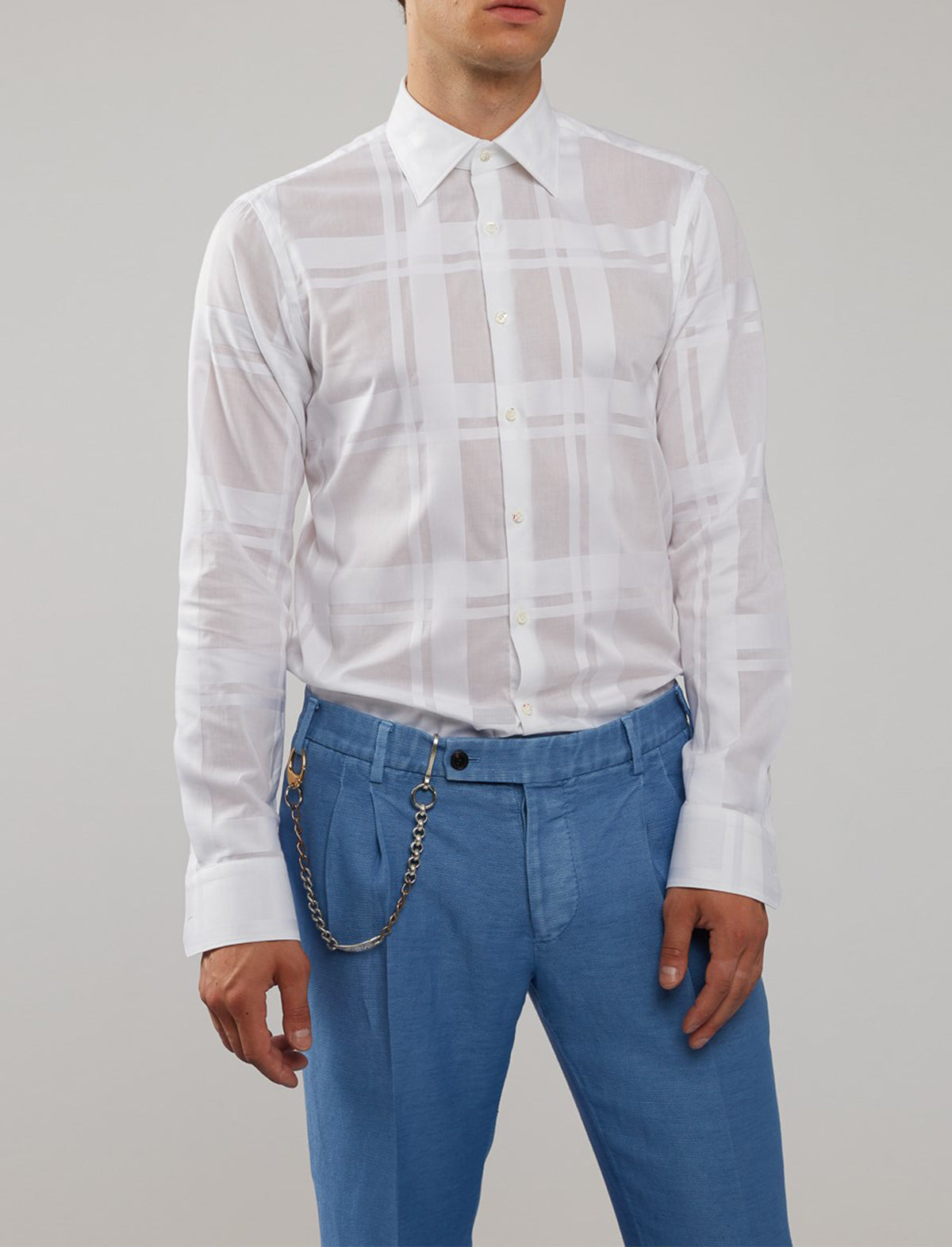 GABRIELE PASINI Dress Shirt in White Plaid Print