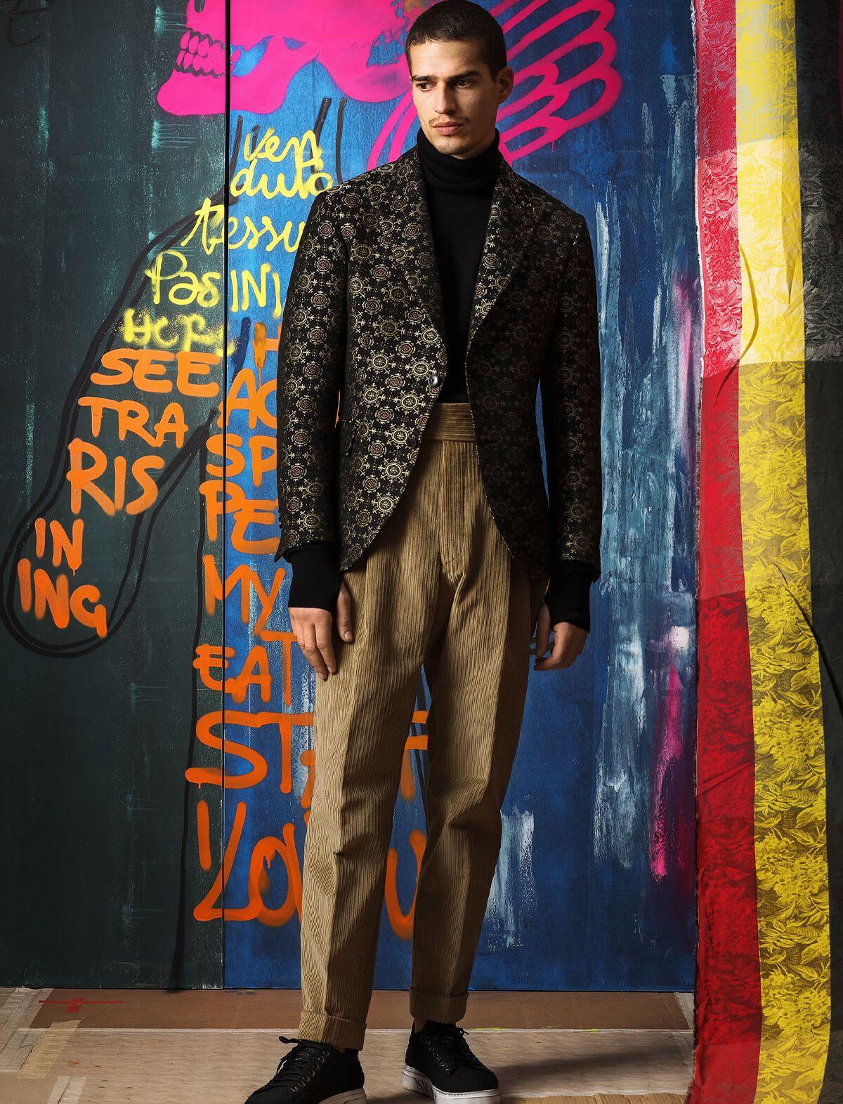 GABRIELE PASINI Single-breasted Embroidered Blazer in Black/ Multi Jacquard | CLOSET Singapore