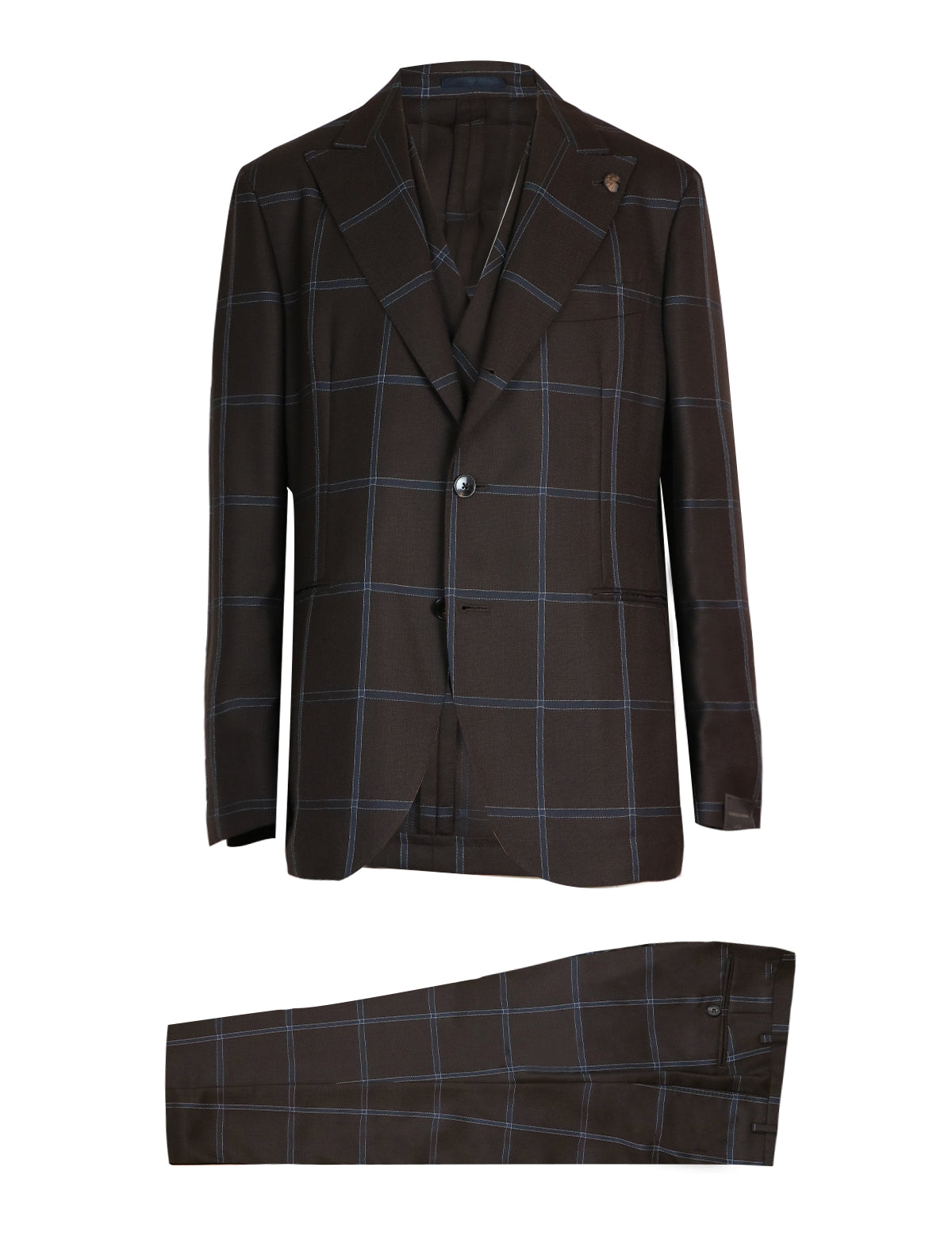 Gabriele Pasini Single-Breasted 3-Piece Suit Set in Brown/Blue Checks