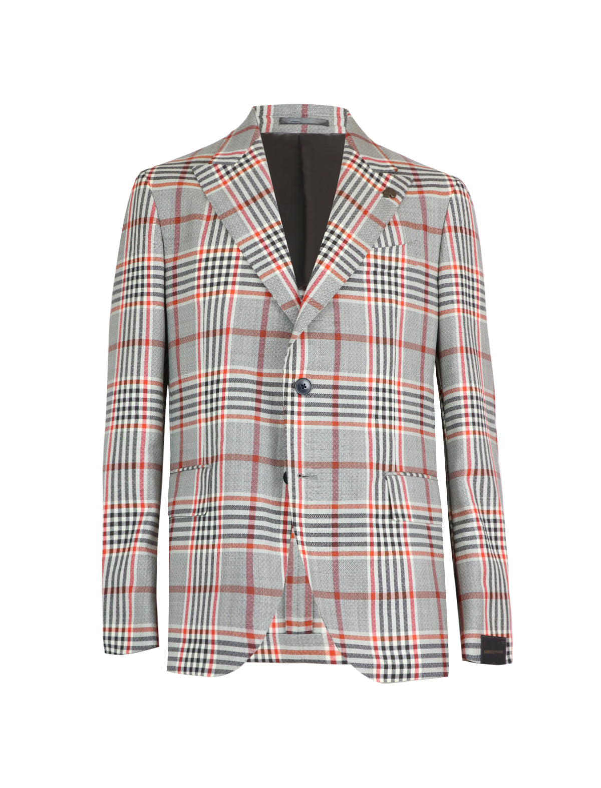 Gabriele Pasini Single-Breasted Wool Plaid Jacket in Grey/Red