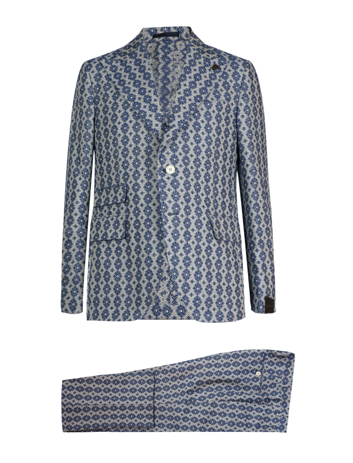 Gabriele Pasini Single-Breasted Patterned 2-Piece Suit Set in Blue