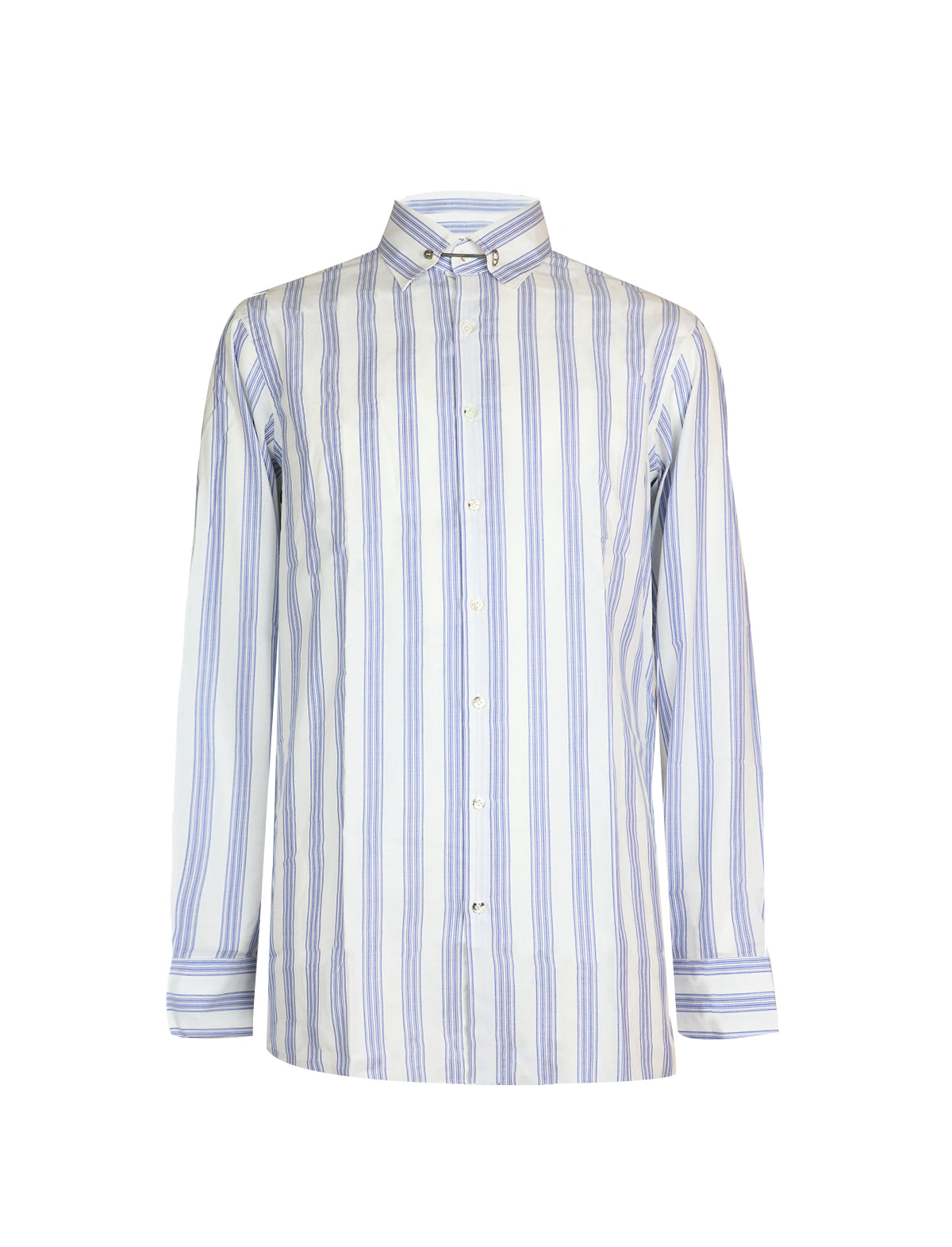 Gabriele Pasini Cotton-Blend Shirt in White/Blue Stripes