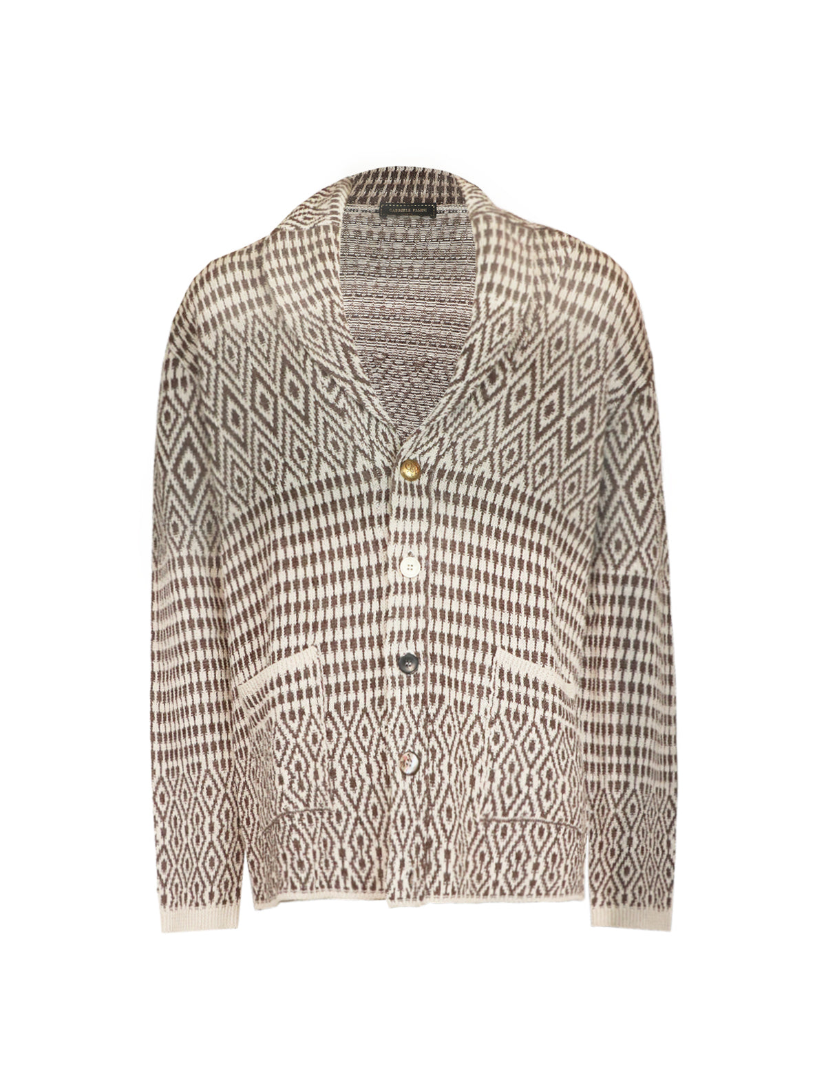 Gabriele Pasini Flax Cable Knit Cardigan in Patterned Grey-Brown