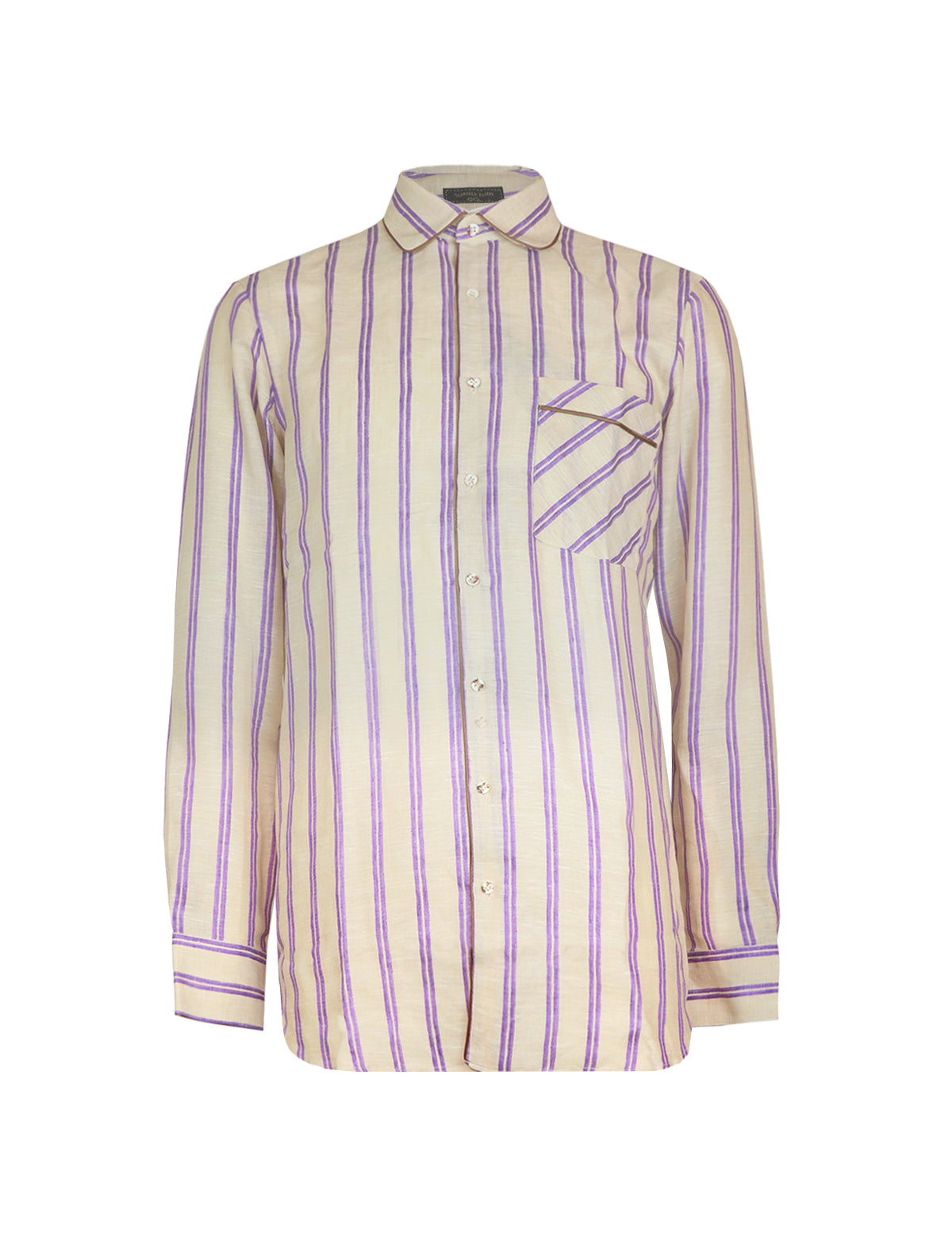Gabriele Pasini Flax Striped Shirt in Khaki/Purple
