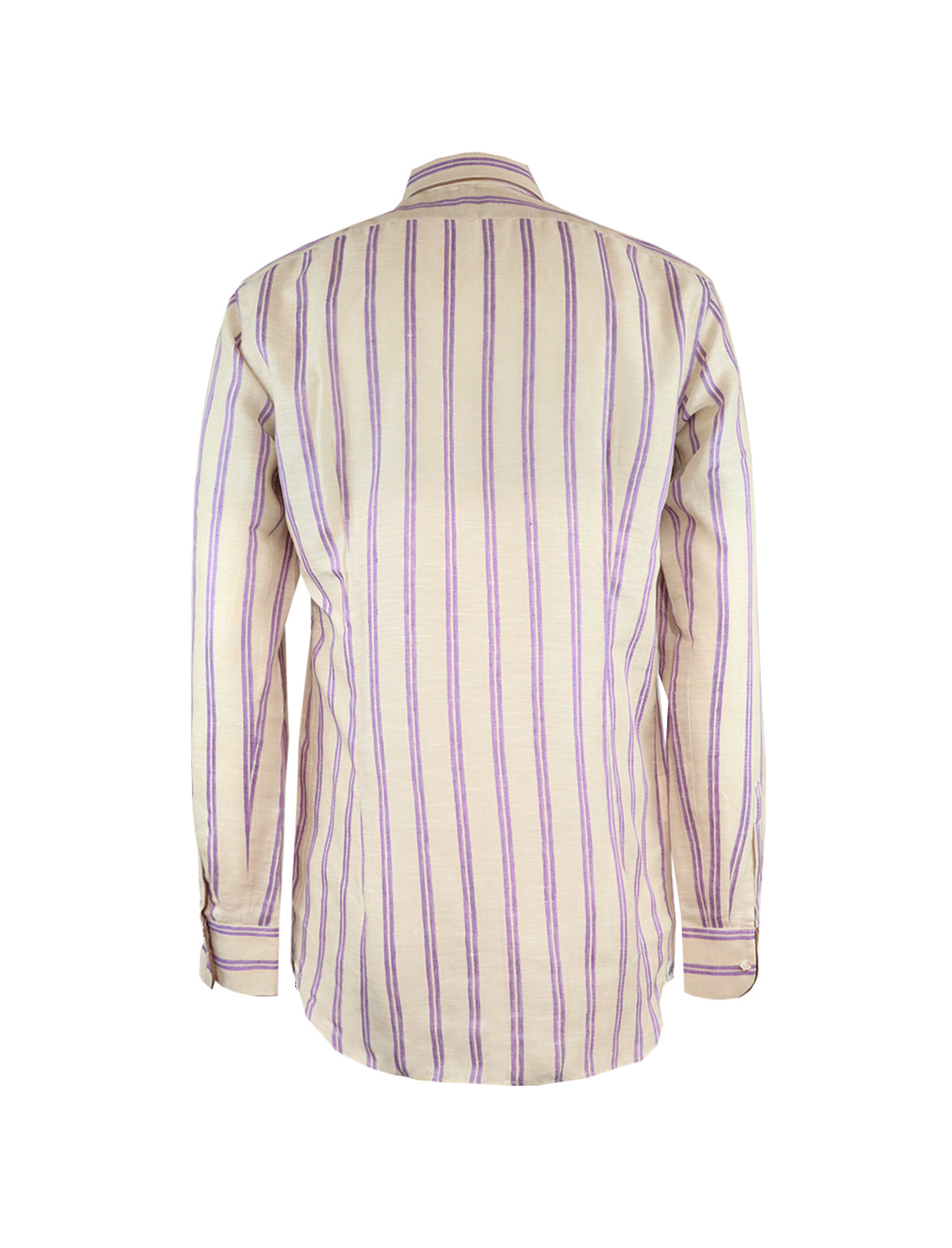 Gabriele Pasini Flax Striped Shirt in Khaki/Purple