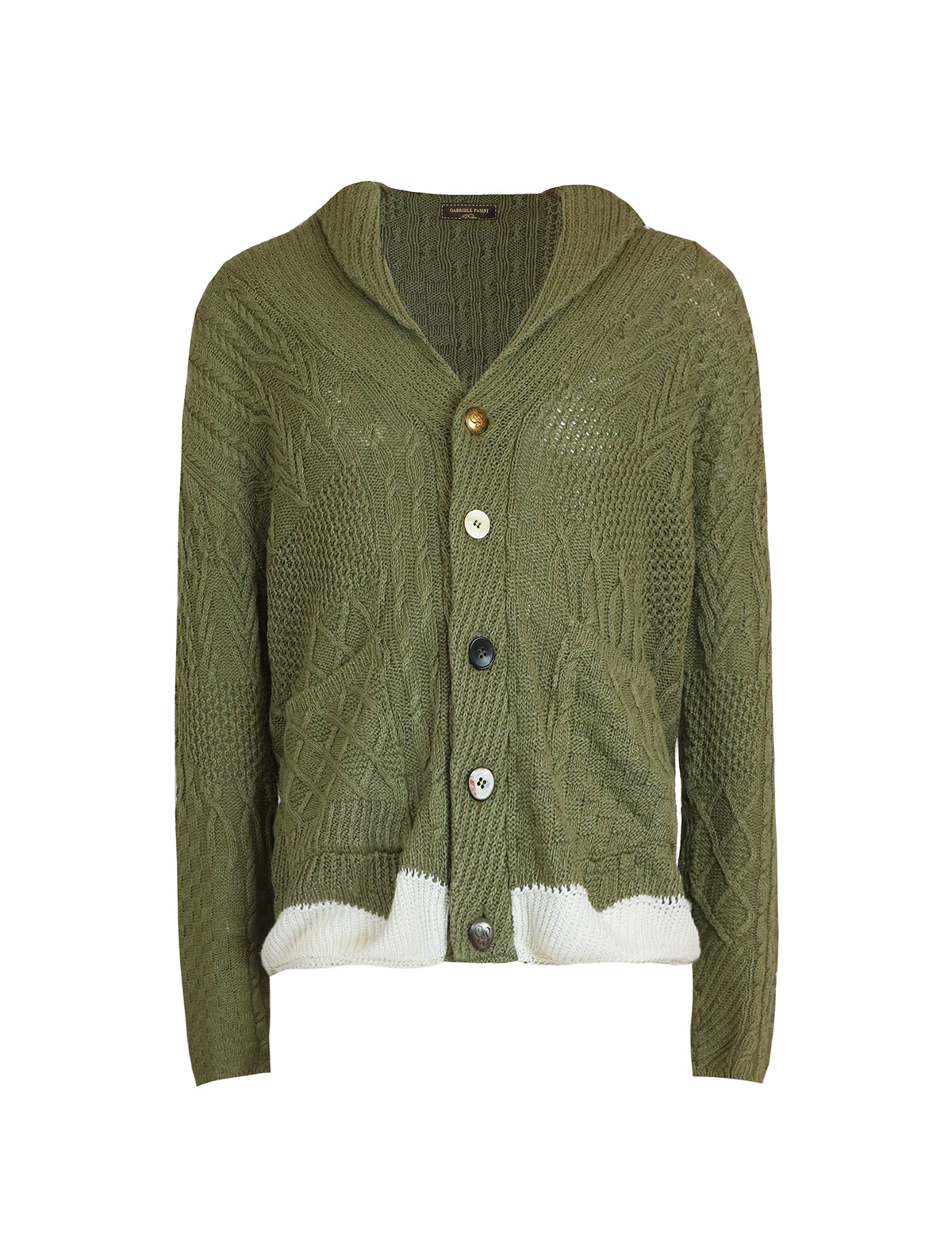 Gabriele Pasini Flax Cable Knit Cardigan in Green | CLOSET Singapore