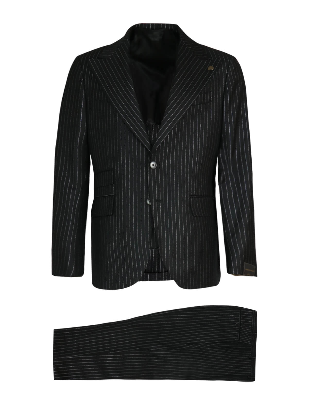 GABRIELE PASINI 2-Piece Wool Suit in Black/ Pinstripes