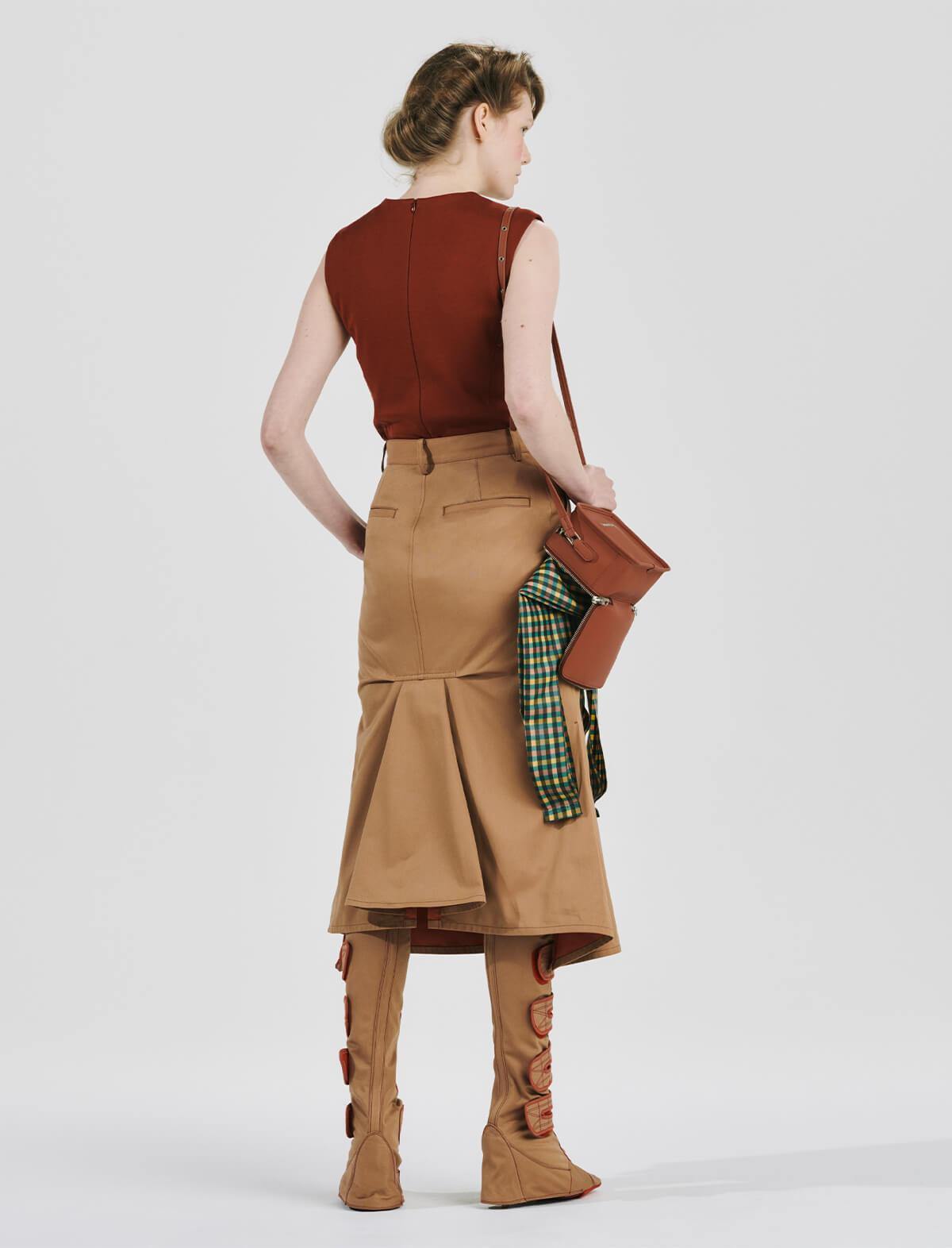 BEAUTIFUL PEOPLE Gabardine Cotton Fishtail Midi Skirt in Camel | CLOSET Singapore