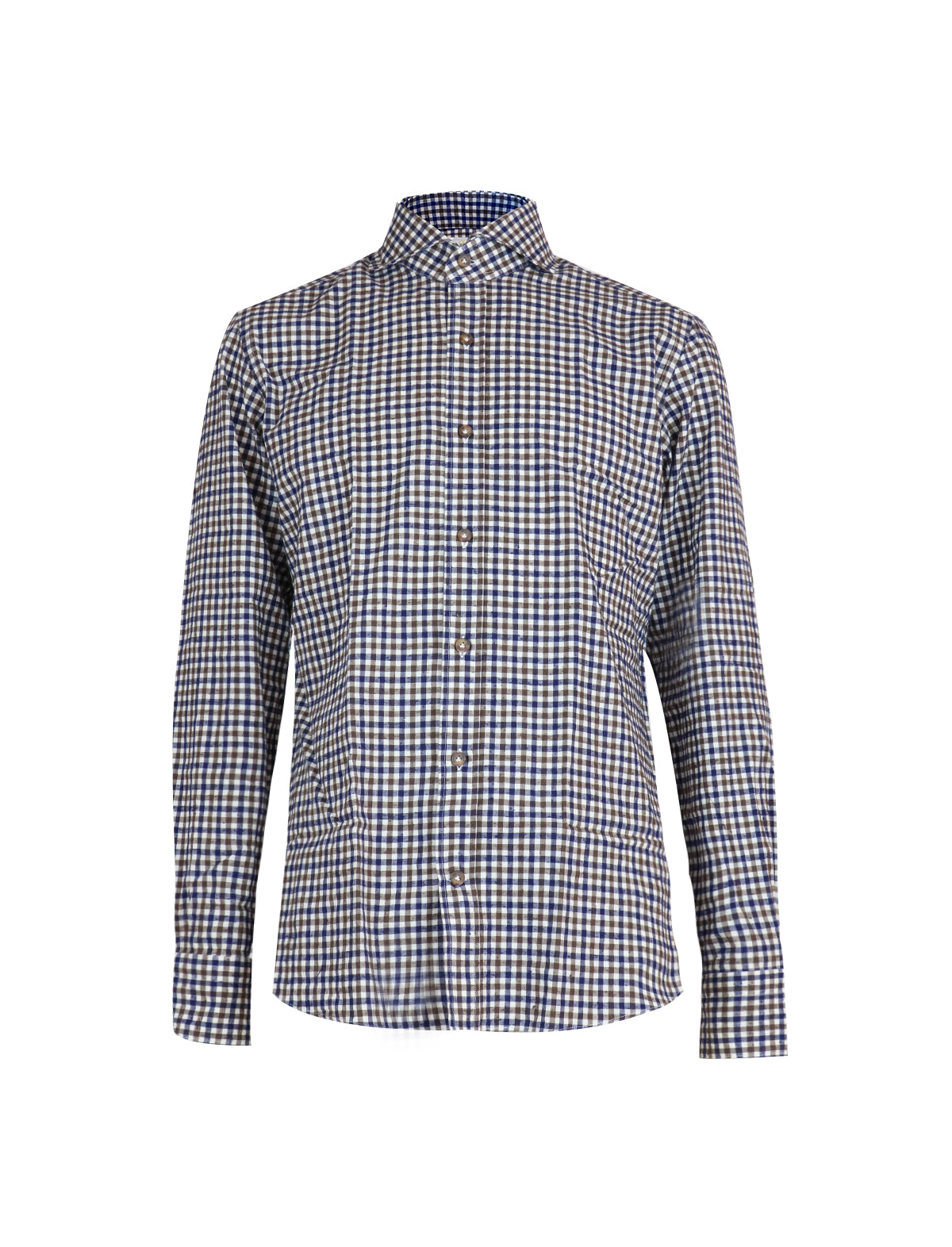 Giannetto Portofino Printed Shirt in Brown/Navy Gingham