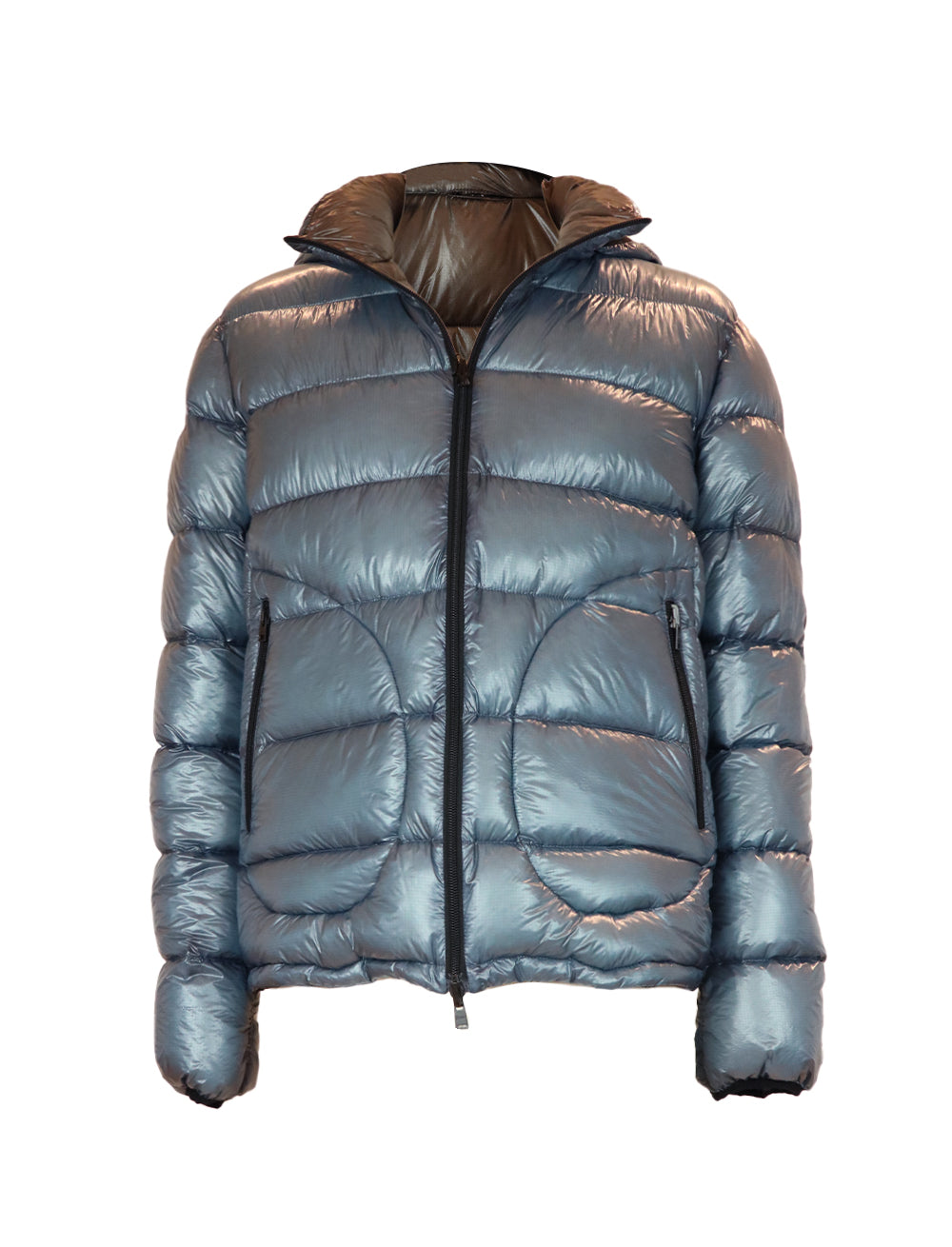 HERNO 7-Denier Bomber Down Jacket in Blue/Brown