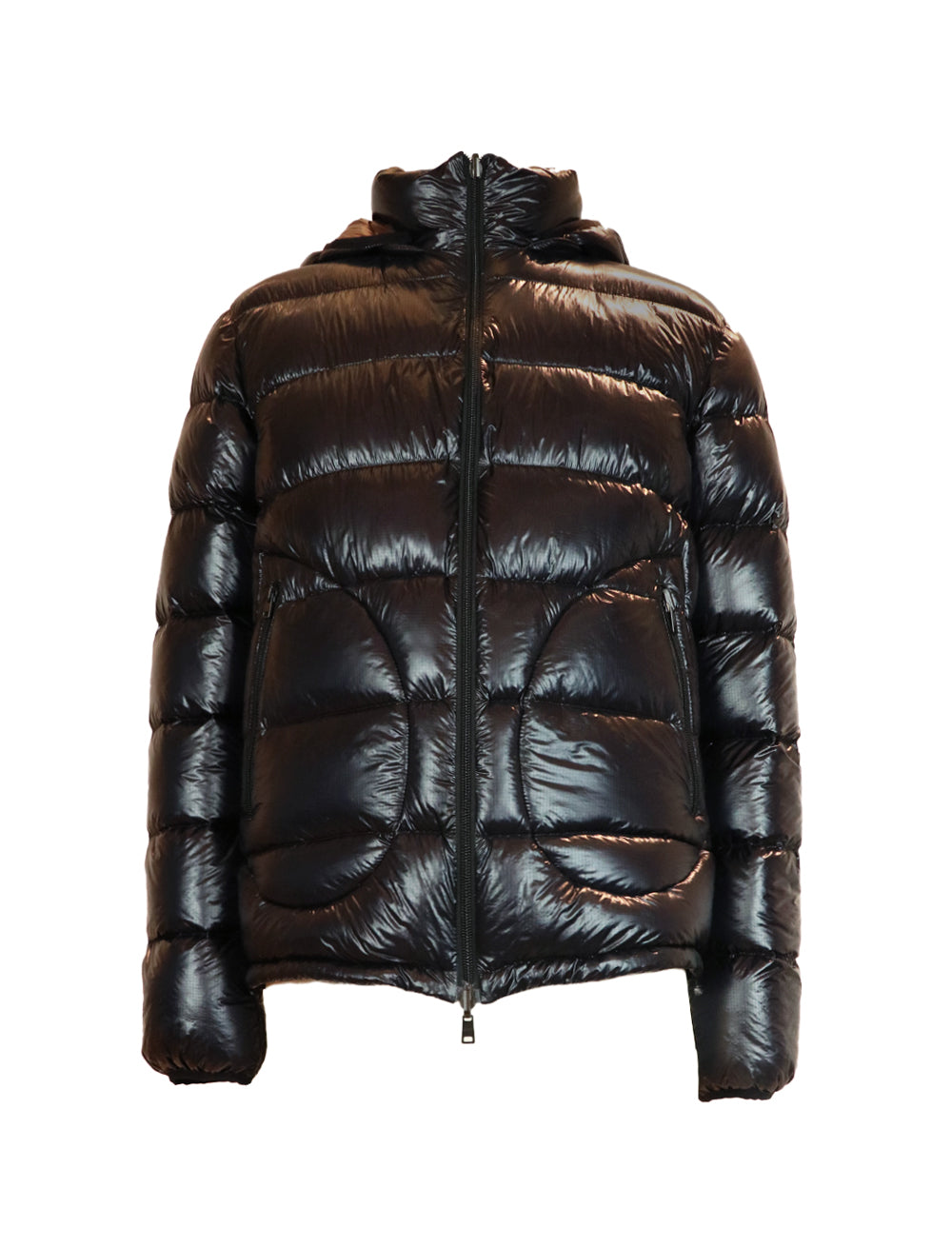 HERNO 7-Denier Bomber Down Jacket in Black/Brown