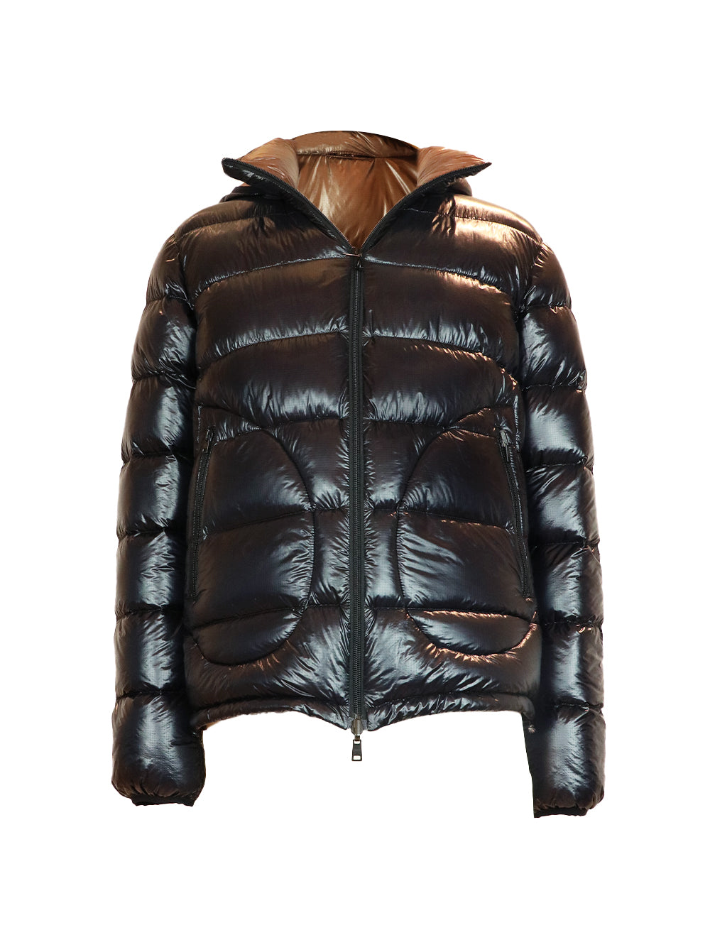 HERNO 7-Denier Bomber Down Jacket in Black/Brown