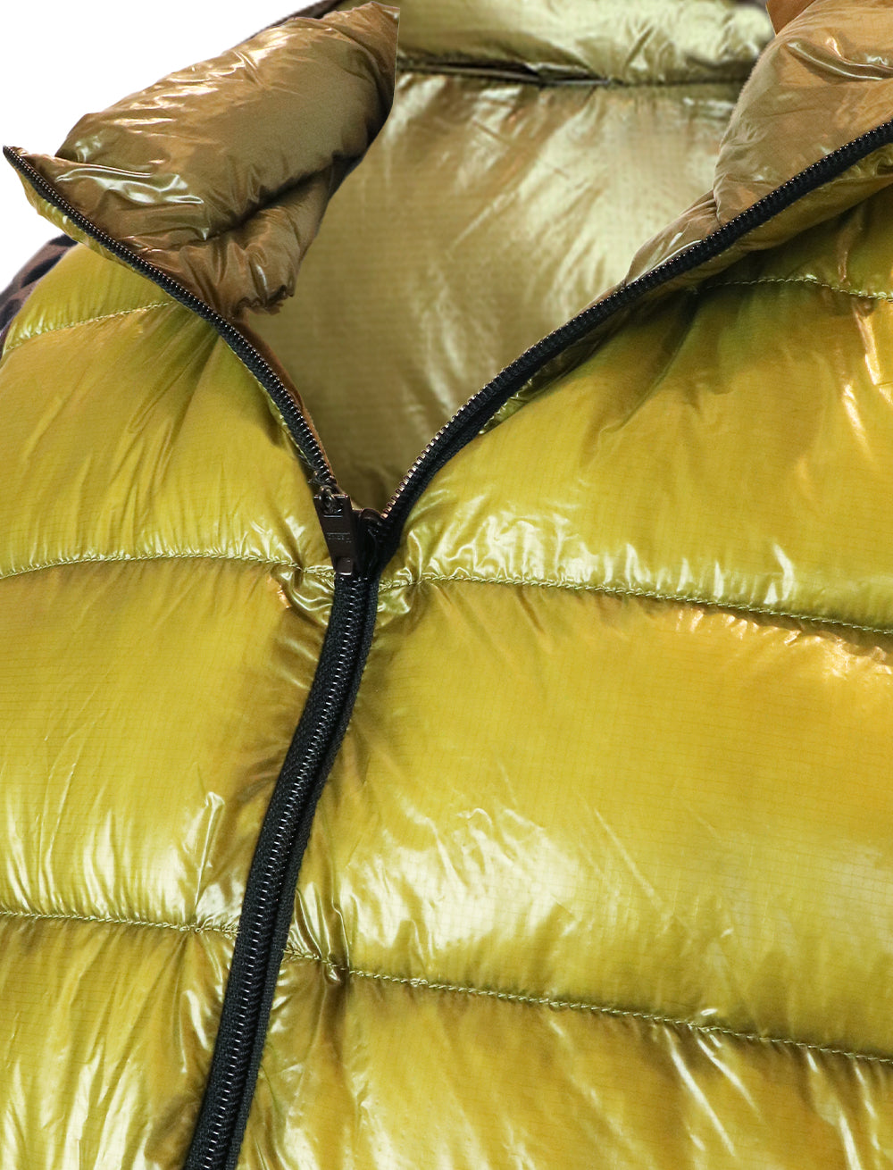HERNO 7-Denier Reversible Bi-color Down Vest in Acid Yellow/Khaki