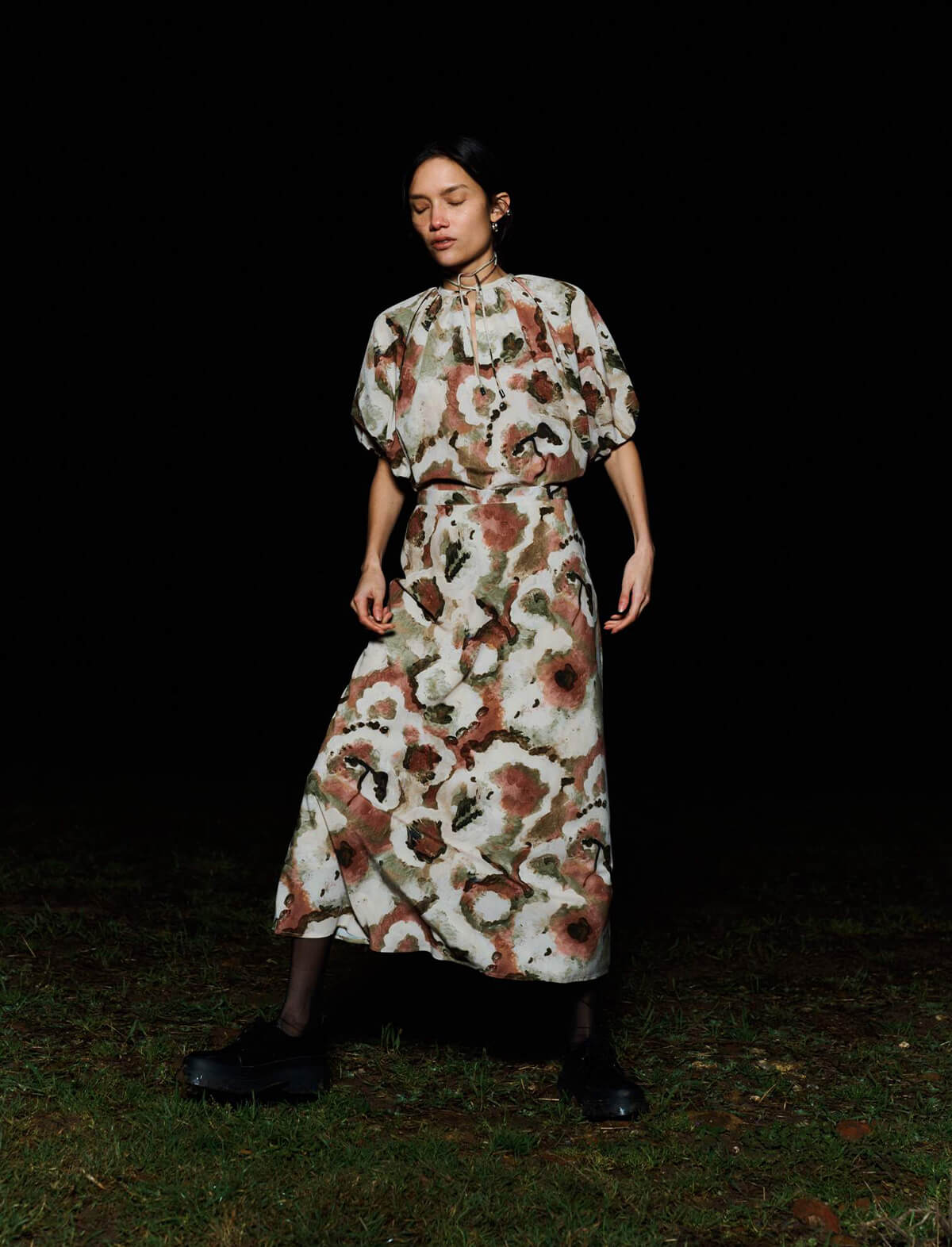 BEAUFILLE Hume Midi Skirt in Botanic Print