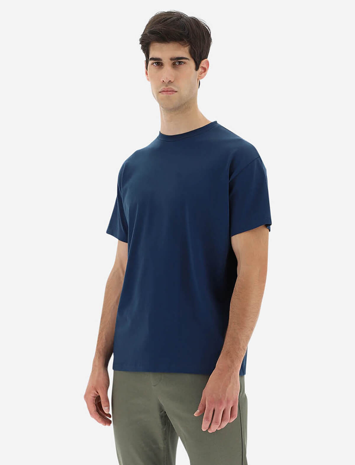 HERNO Superfine Cotton Stretch T-Shirt in Blue Navy