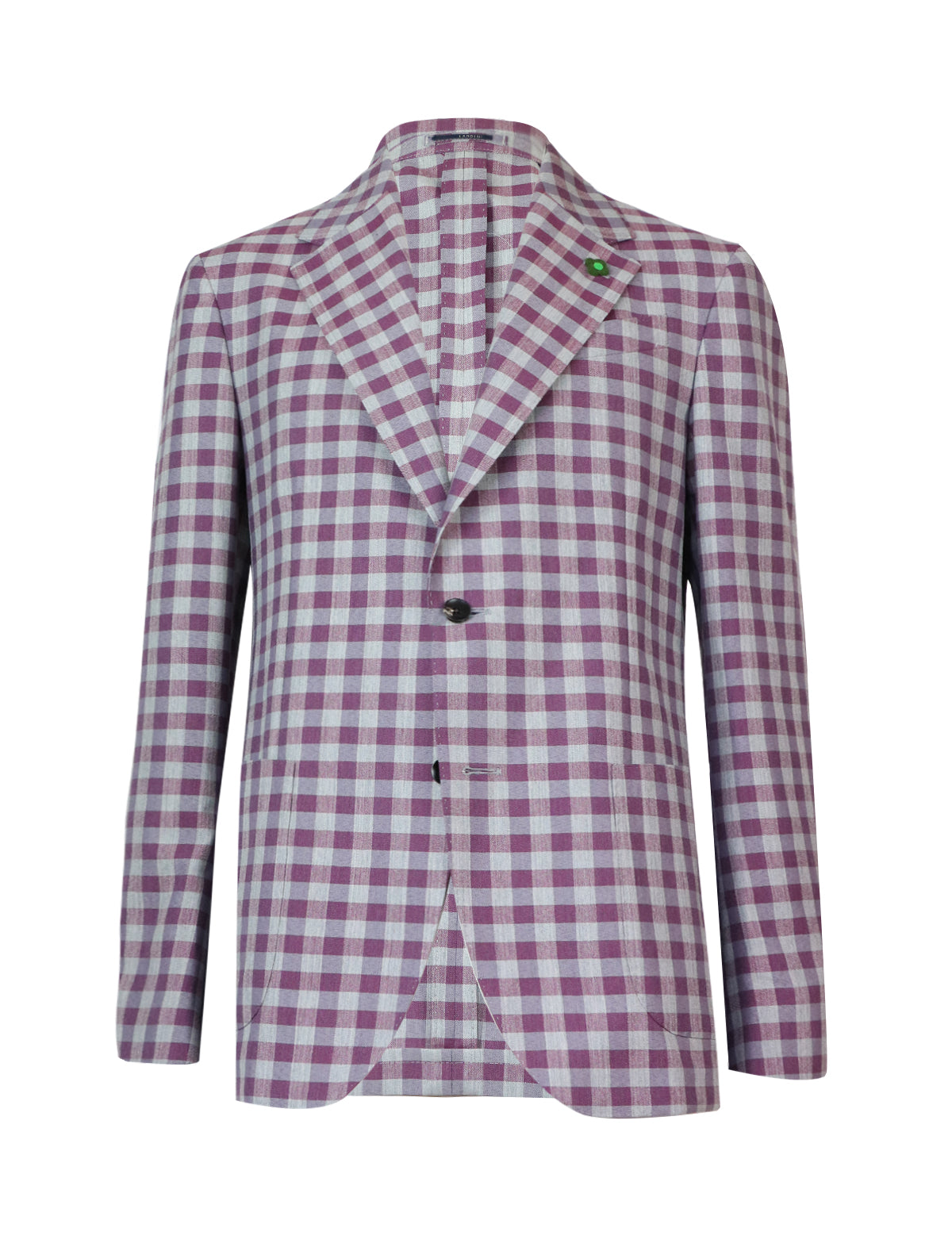 Lardini Single Breasted Wool-Blend Blazer in Pink Checks