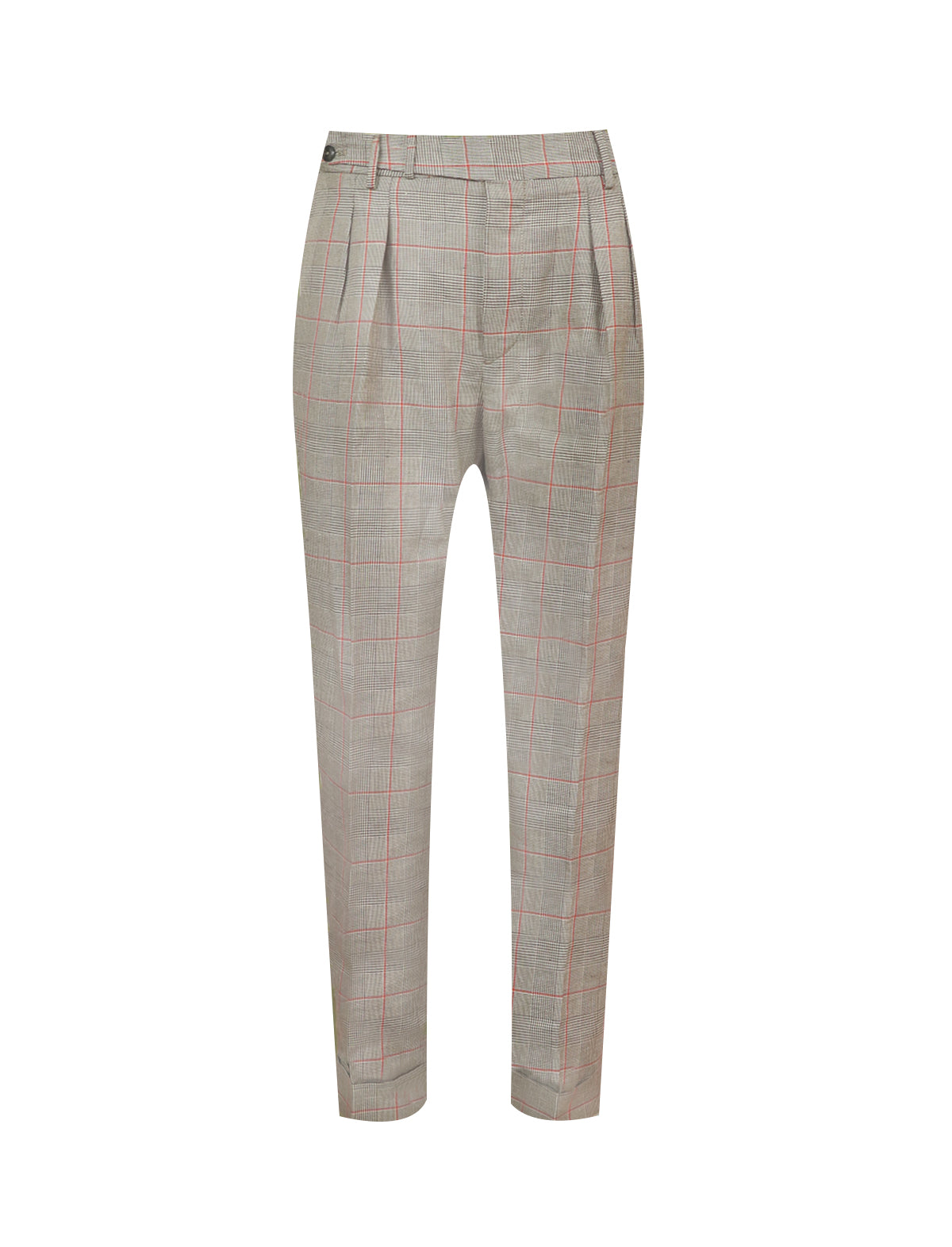 PT Torino Linen-Cotton Pants in Brown Plaid