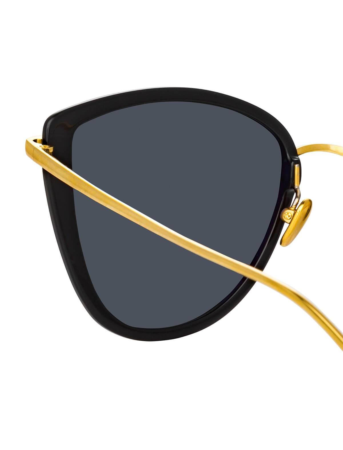 LINDA FARROW Liza Cat Eye Sunglasses In Black And 22-Carat Yellow Gold | CLOSET Singapore