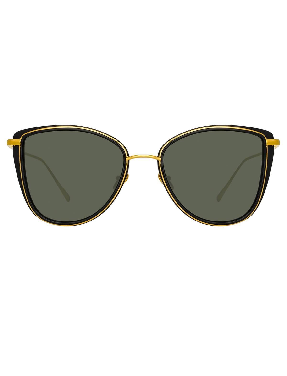 LINDA FARROW Liza Cat Eye Sunglasses In Black And 22-Carat Yellow Gold | CLOSET Singapore