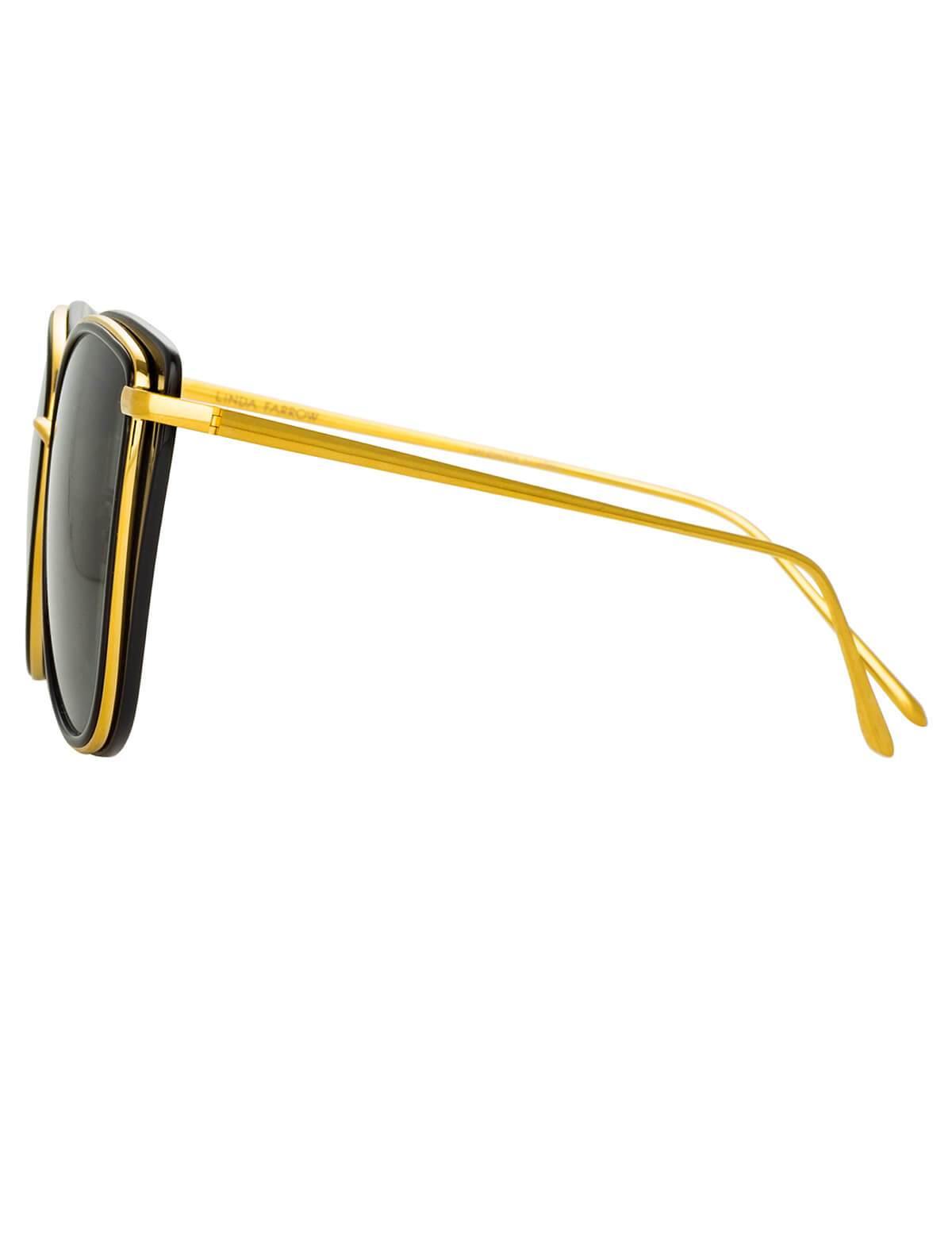 LINDA FARROW Liza Cat Eye Sunglasses In Black And 22-Carat Yellow Gold | CLOSET Singapore