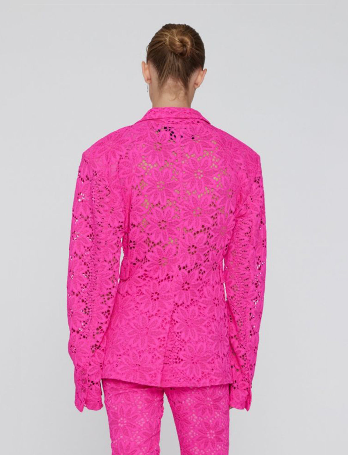 ROTATE Birger Christensen Lace Figure Fitted Blazer in Pink Glo