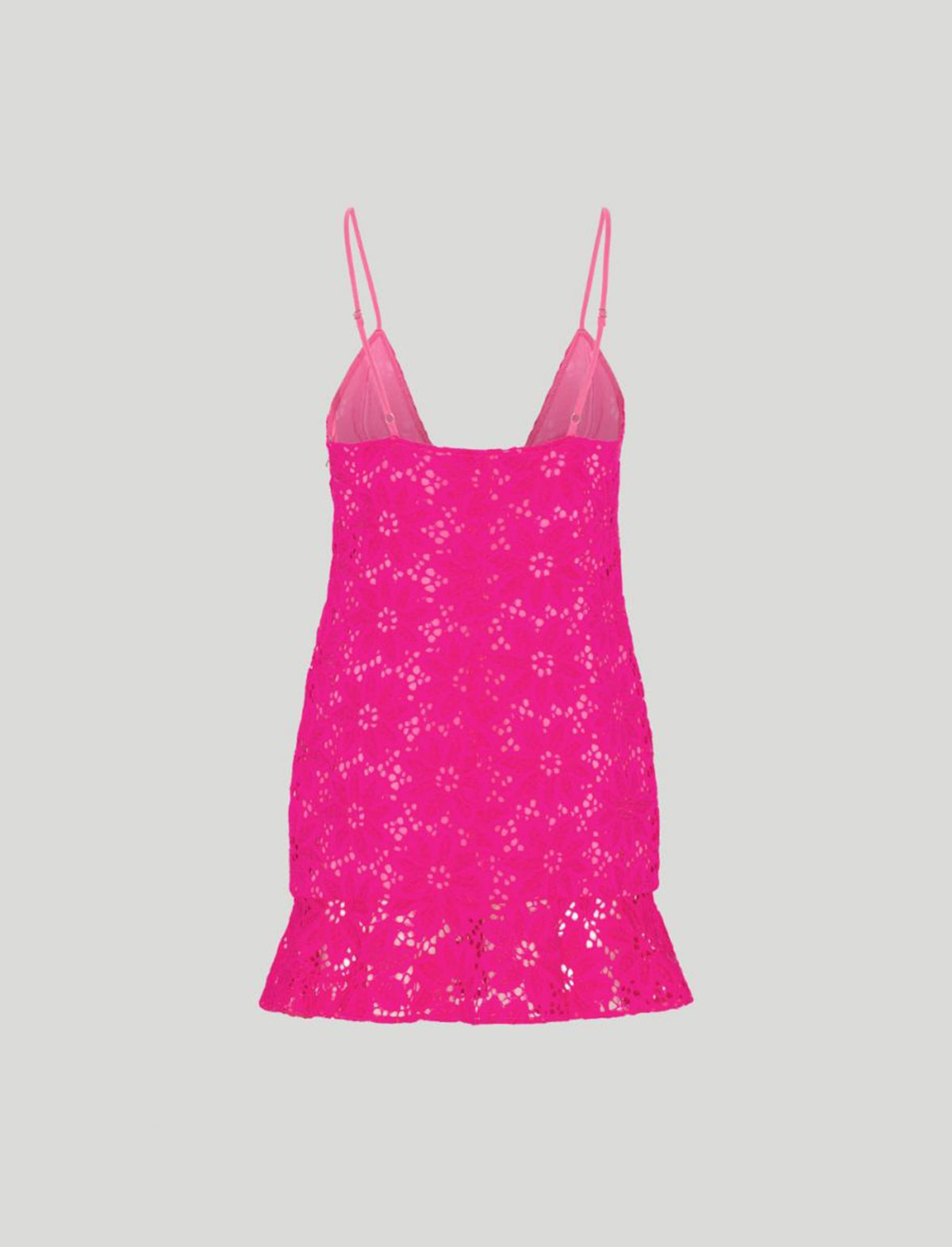ROTATE Birger Christensen Lace Flounce Slip Dress in Pink Glo