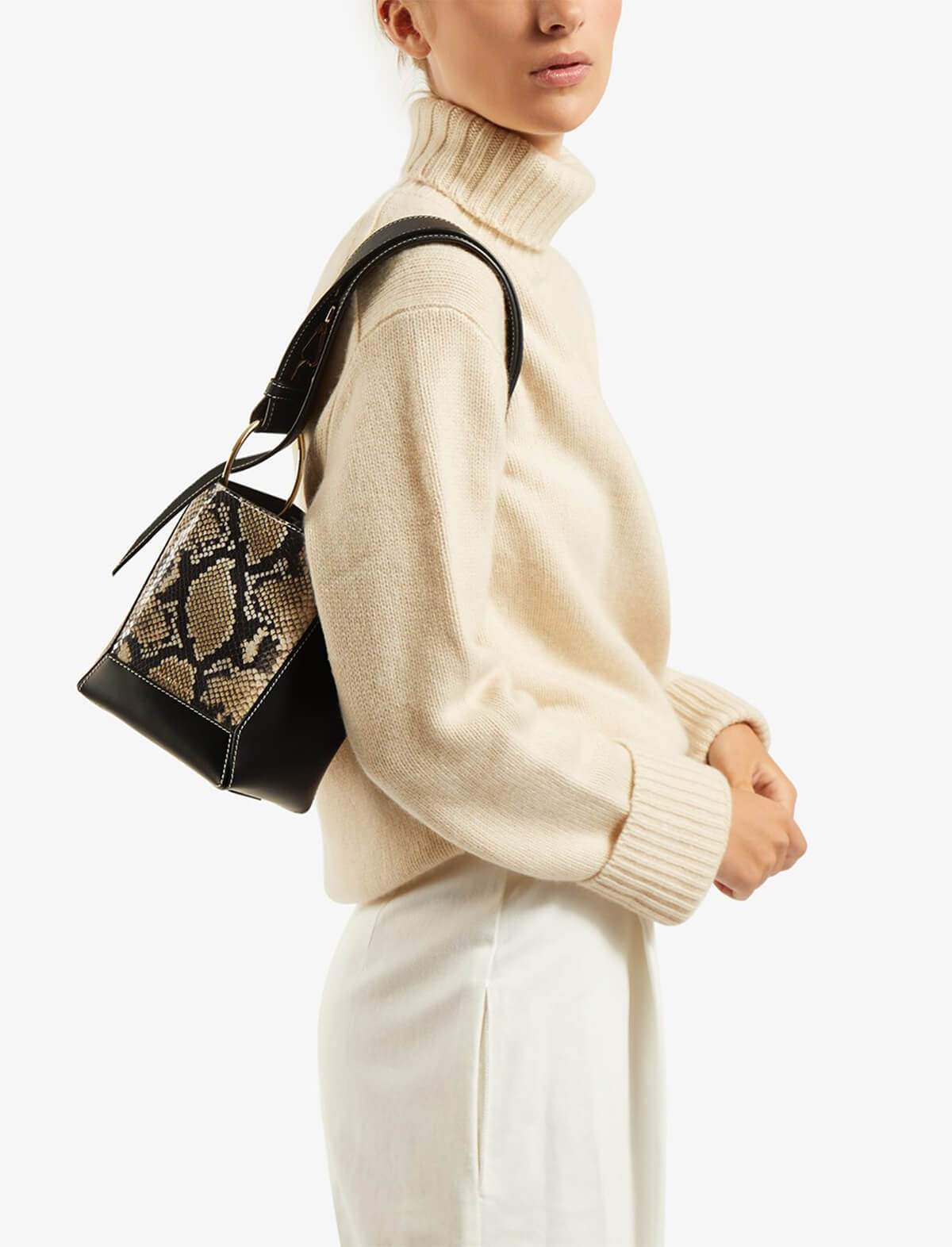 STRATHBERRY Lana Nano Bucket Bag in Black/ Desert