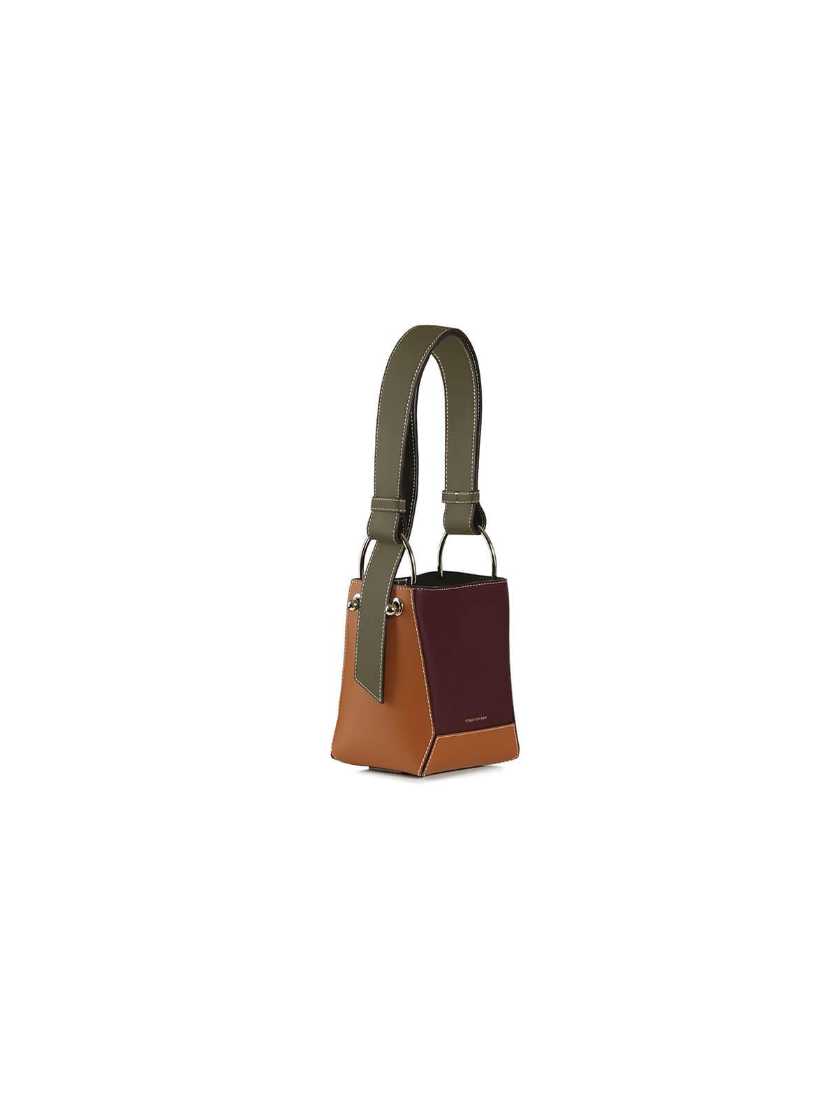 STRATHBERRY Lana Nano Bucket Bag in Tan/ Forest/ Burgundy