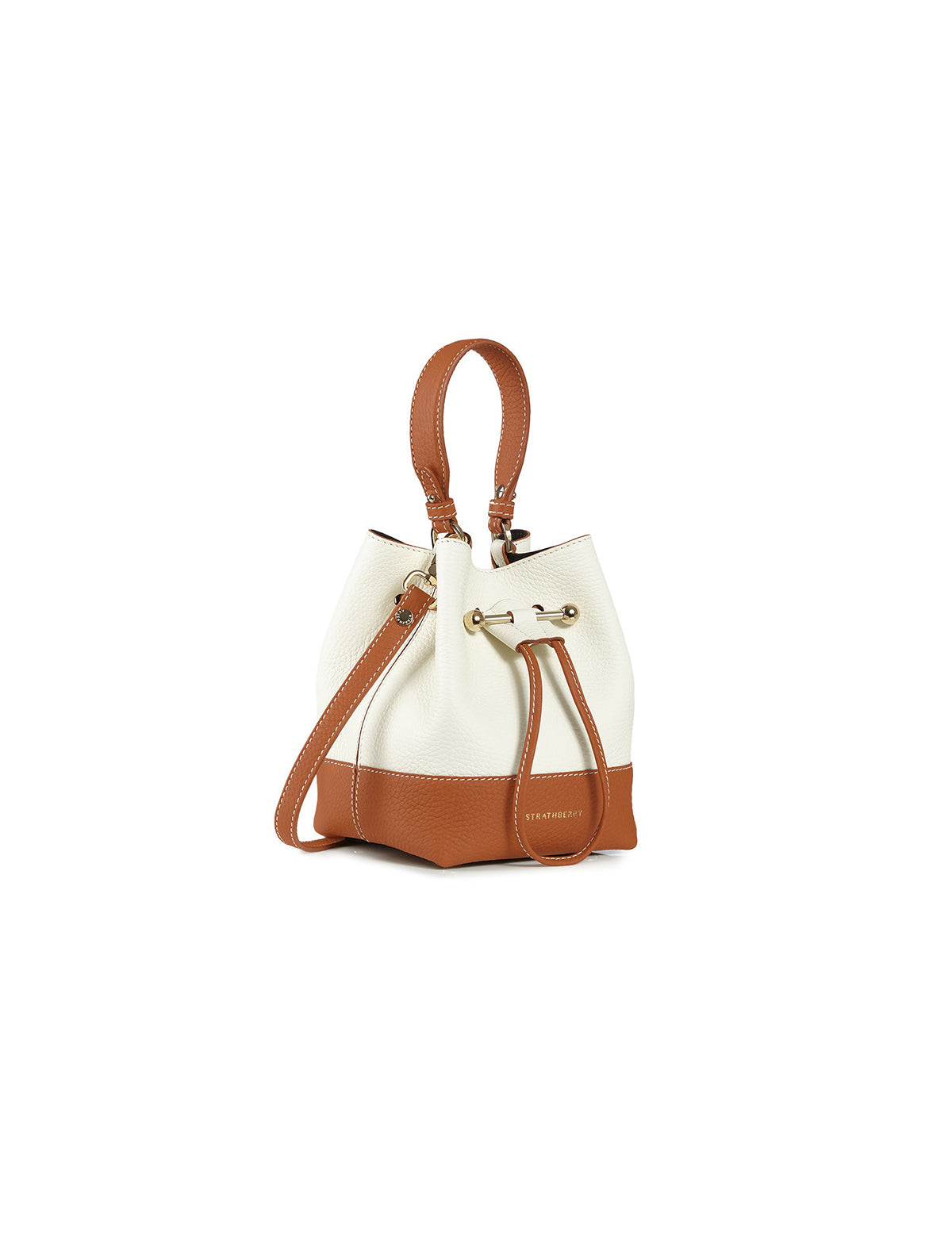 Strathberry - Lana Osette - Leather Mini Bucket Bag - Natural / Burgundy