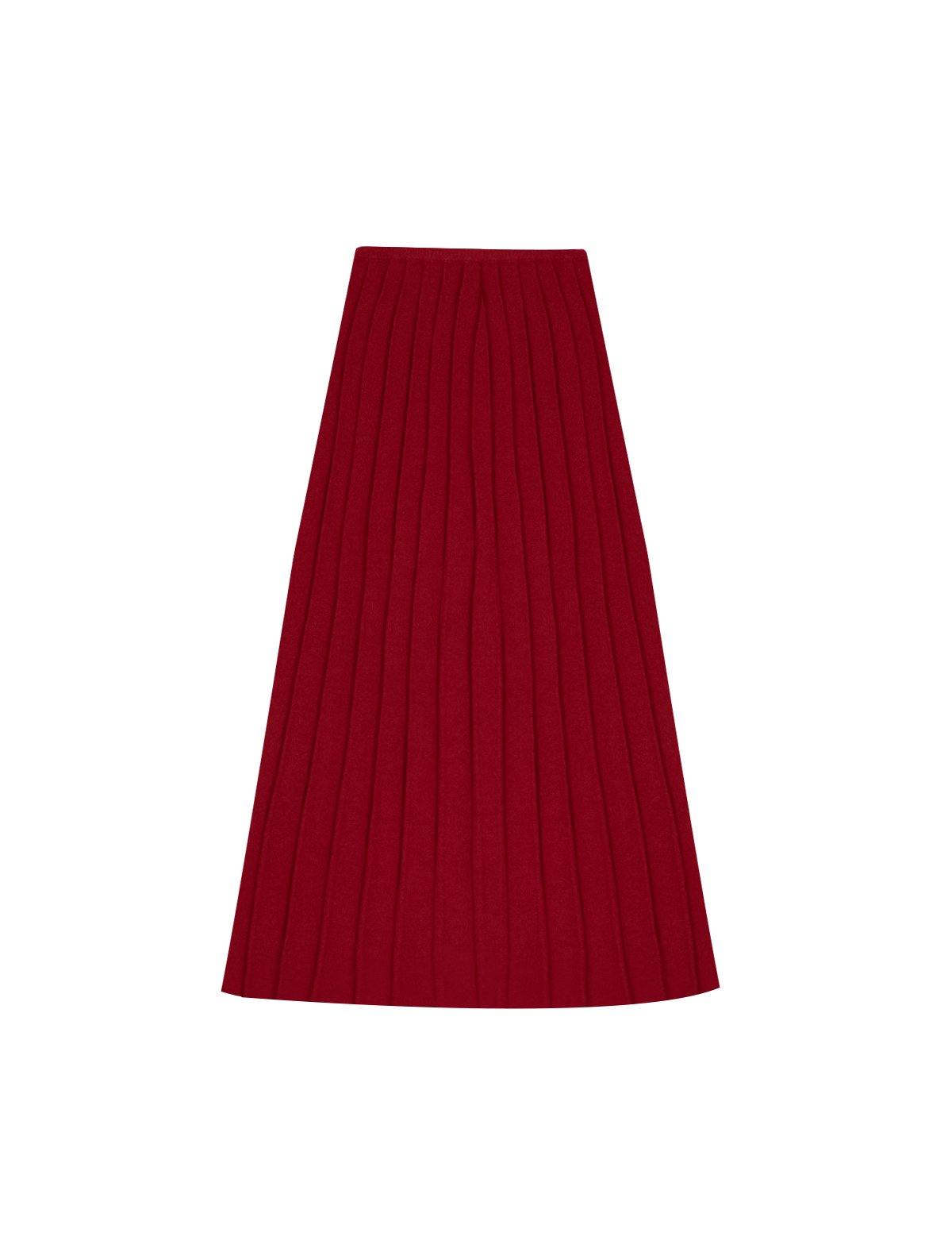 Cotton Ribbed Knit Midi Skirt in Red | CLOSET Singapore