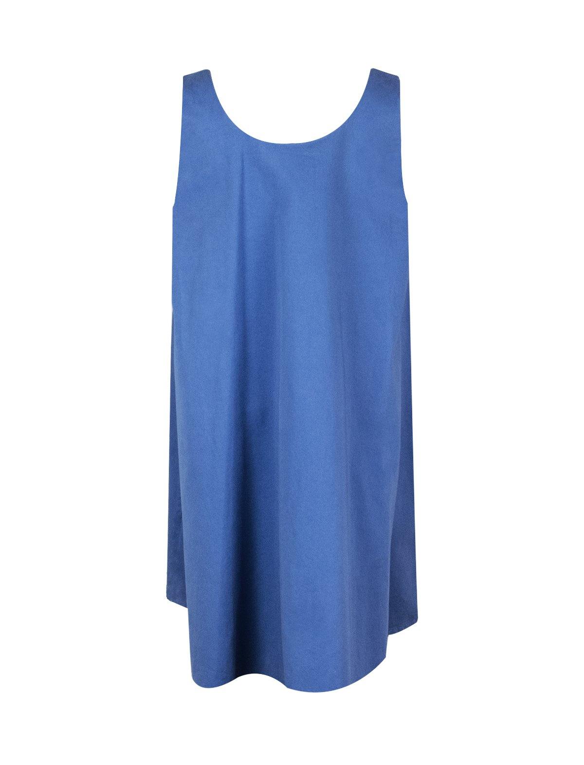 Cotton Sleeveless Shift Dress in Blue | CLOSET Singapore