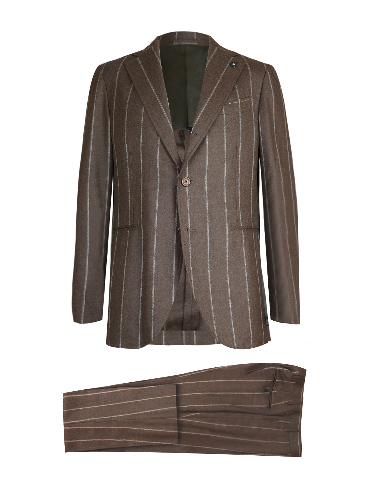 Lardini Single-Breasted Wool Jacket Set in Chocolate Brown Stripes