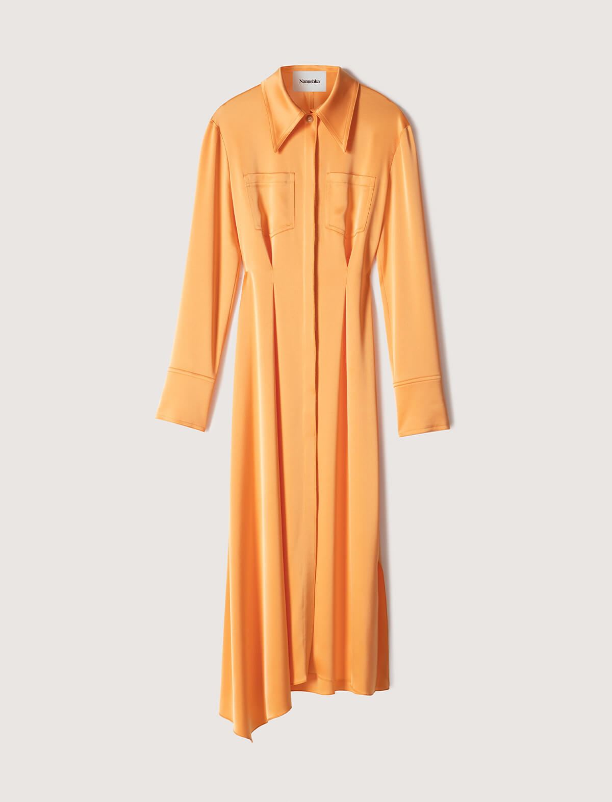 NANUSHKA Mamo Satin Shirt Dress in Tangerine