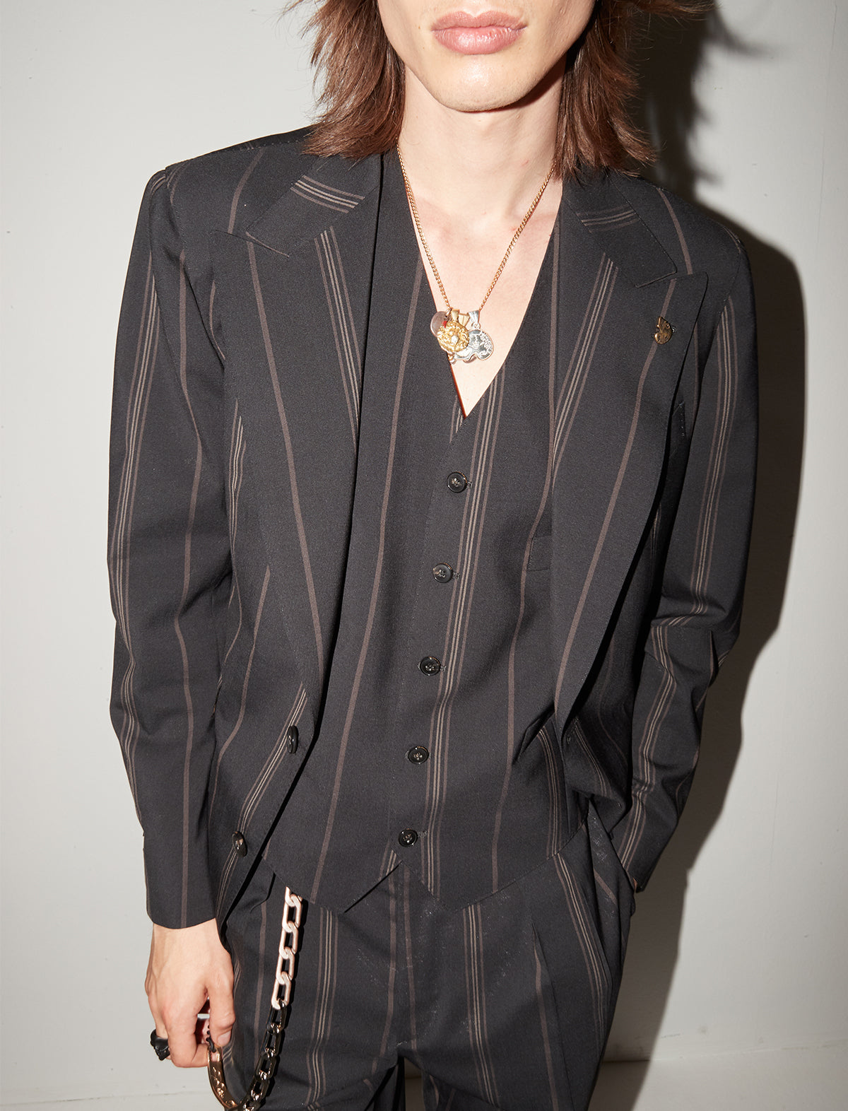 GABRIELE PASINI Milano 3-Piece Suit in Black/ Multi Stripes