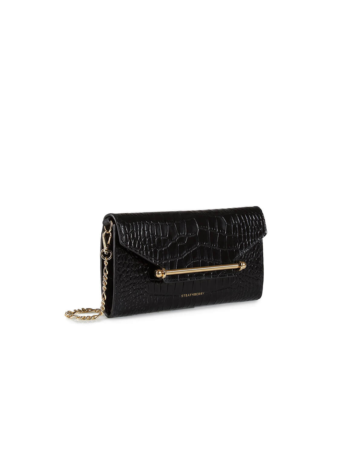 STRATHBERRY Multrees Wallet on Chain in Embossed Croc Black