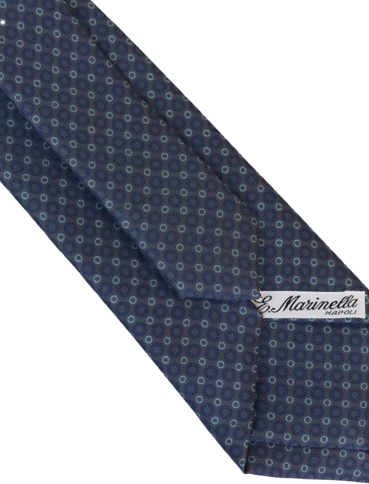E.Marinella Hand-Printed Silk Tie in Circular Blue